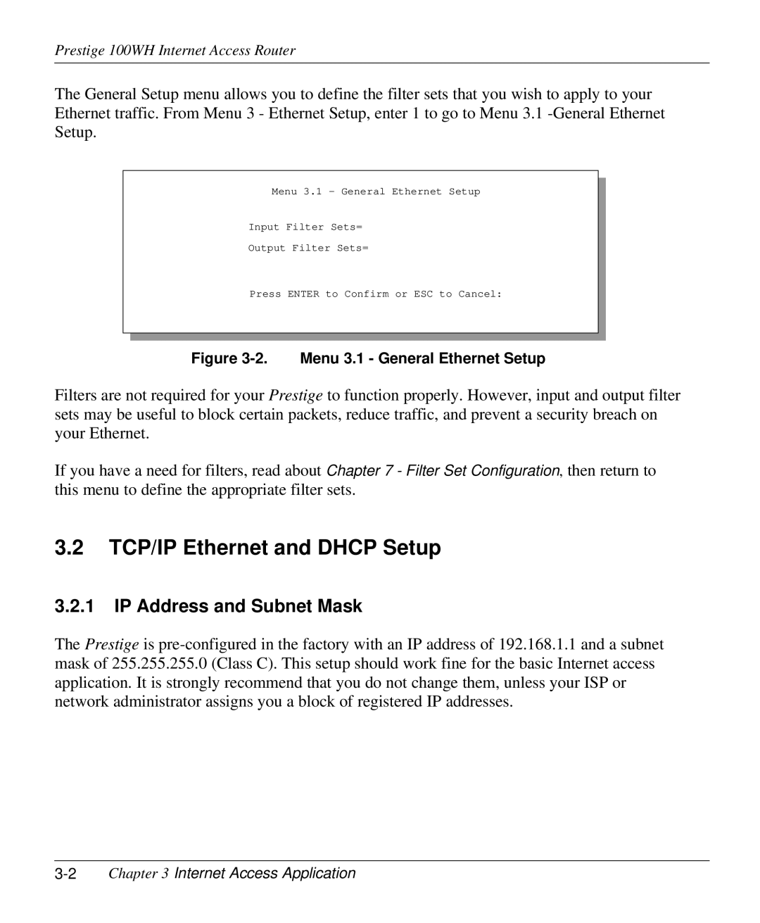 ZyXEL Communications 100WH user manual TCP/IP Ethernet and Dhcp Setup, IP Address and Subnet Mask 