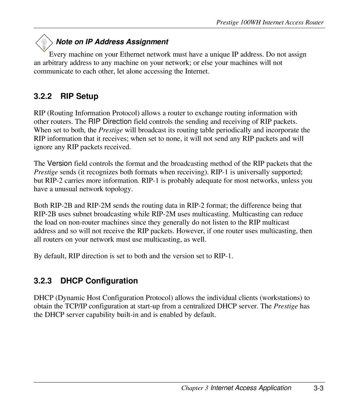 ZyXEL Communications 100WH user manual RIP Setup, Dhcp Configuration 