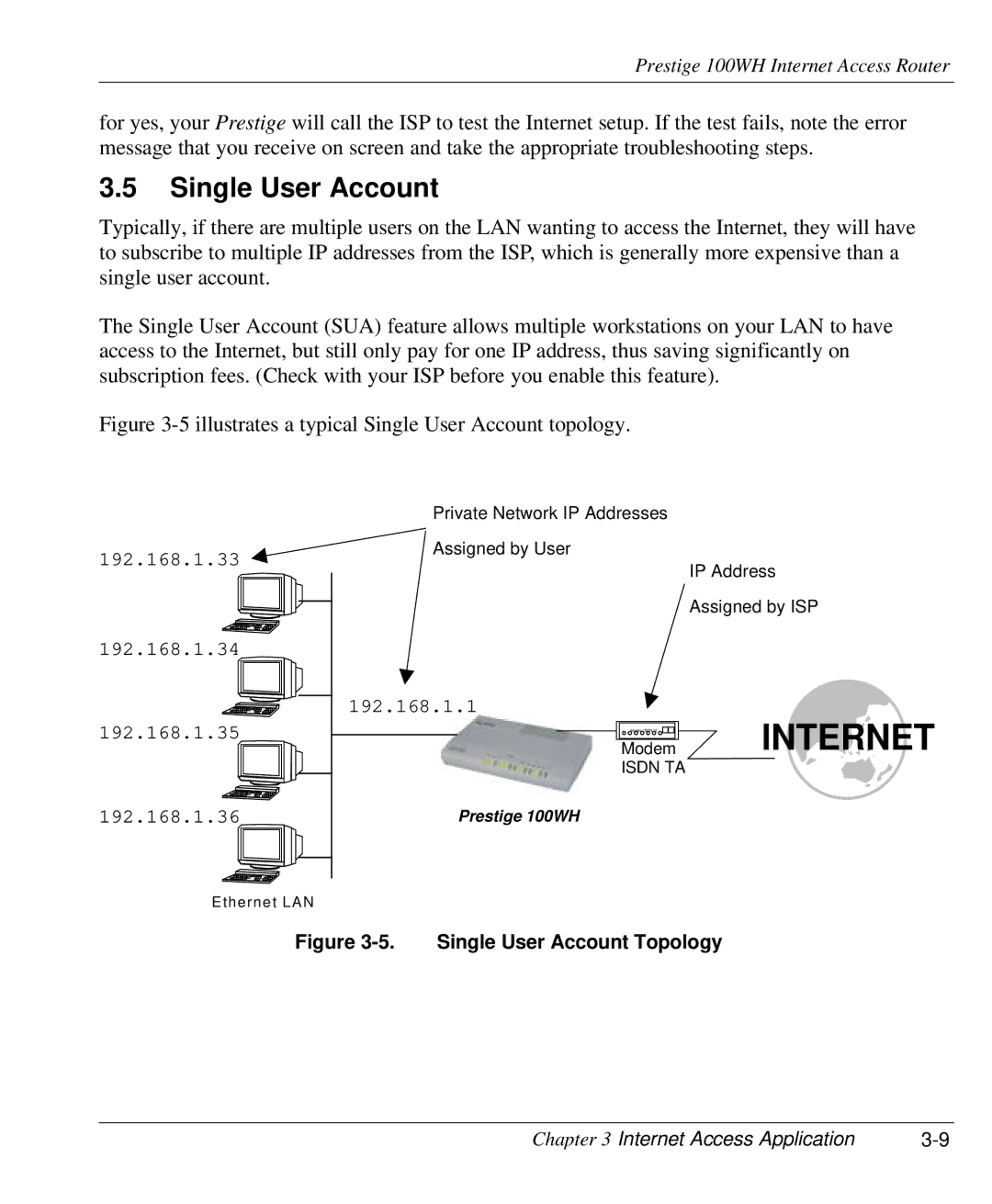 ZyXEL Communications 100WH user manual Single User Account Topology 