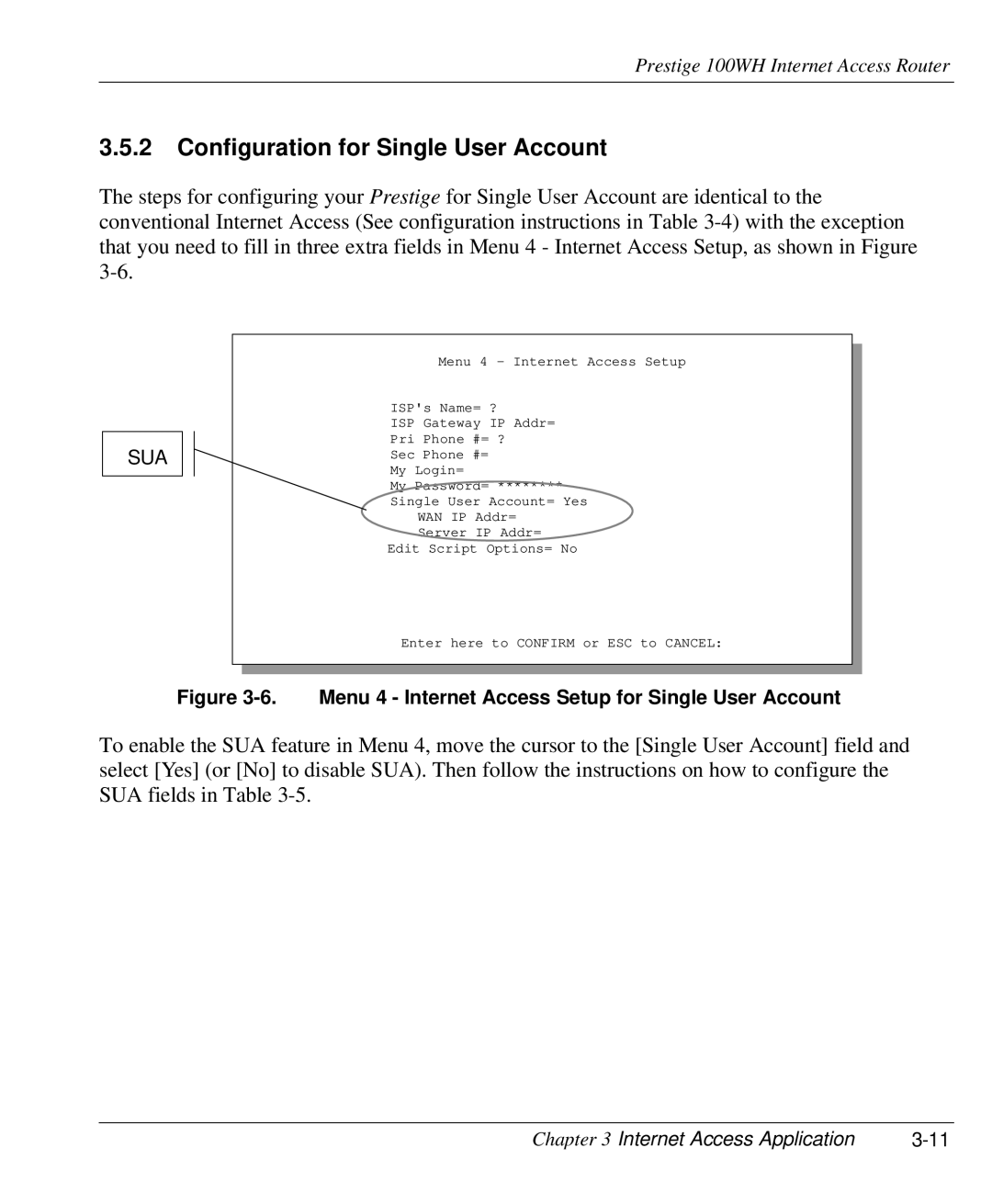 ZyXEL Communications 100WH Configuration for Single User Account, Menu 4 Internet Access Setup for Single User Account 