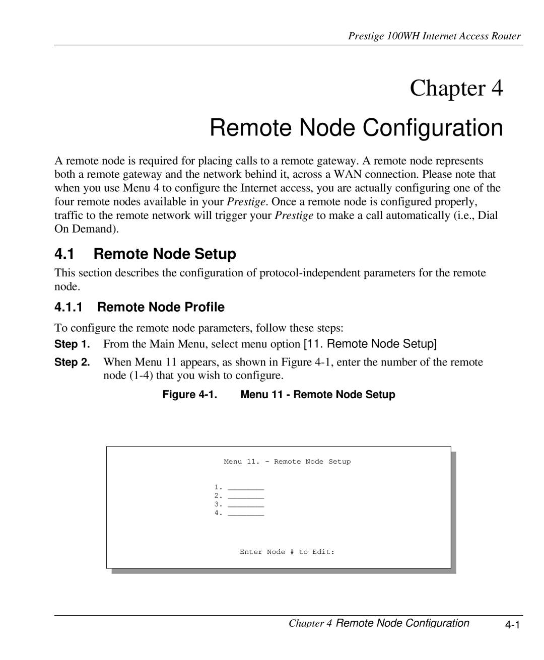 ZyXEL Communications 100WH user manual Remote Node Configuration, Remote Node Setup, Remote Node Profile 