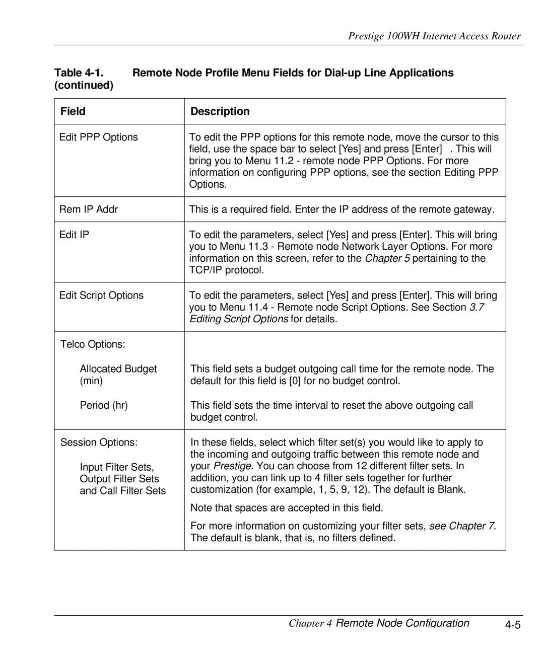 ZyXEL Communications 100WH user manual Edit PPP Options, Editing Script Options for details 