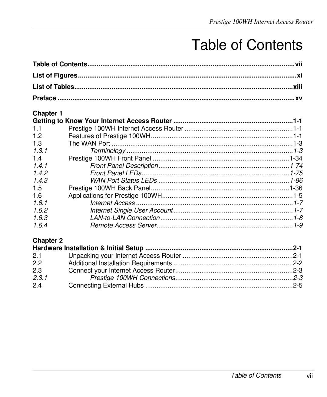 ZyXEL Communications 100WH user manual Table of Contents 