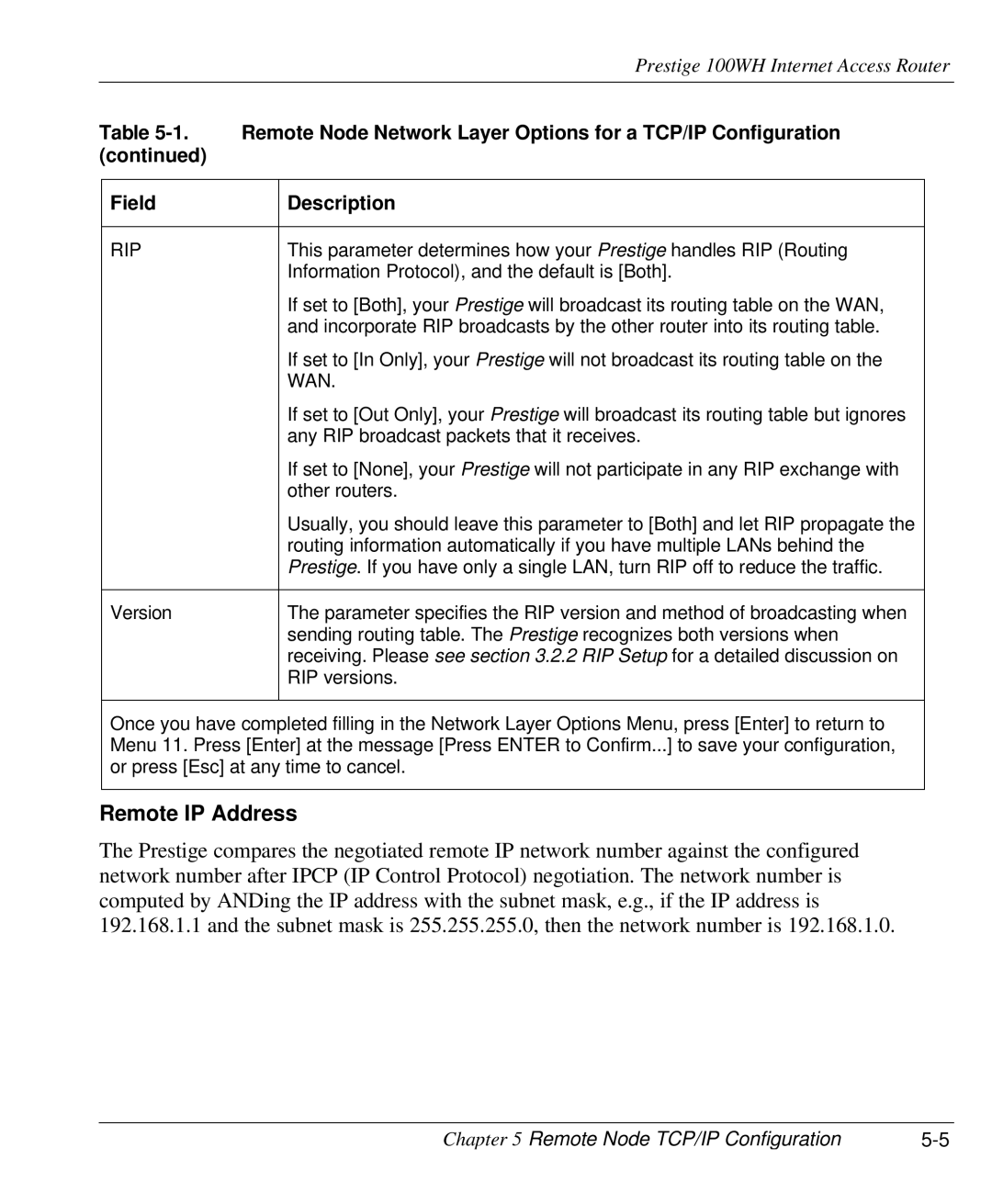 ZyXEL Communications 100WH user manual Remote IP Address, Wan 