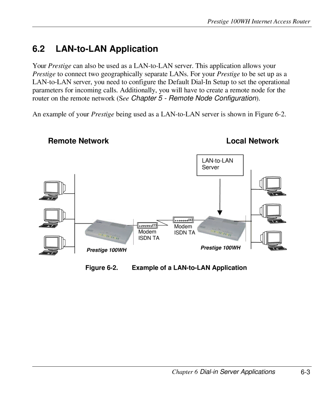 ZyXEL Communications 100WH user manual Remote Network Local Network, Example of a LAN-to-LAN Application 