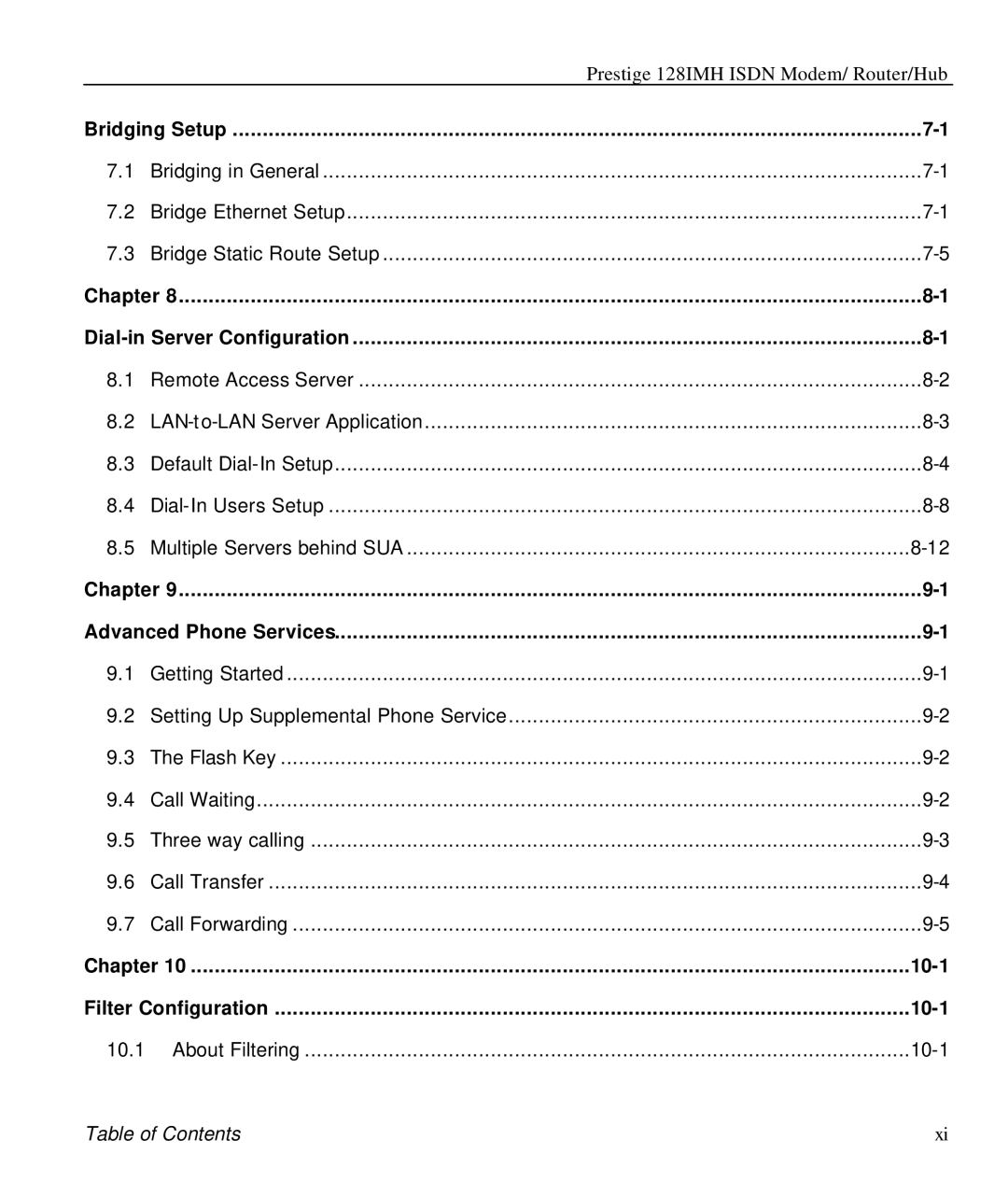 ZyXEL Communications 128IMH manual 10-1, Chapter Dial-in Server Configuration 