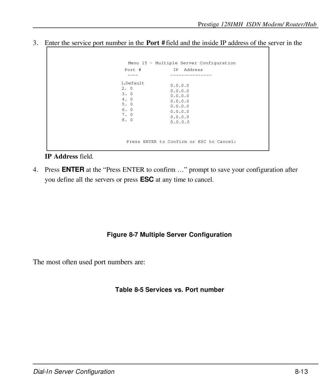 ZyXEL Communications 128IMH manual Multiple Server Configuration, Services vs. Port number 