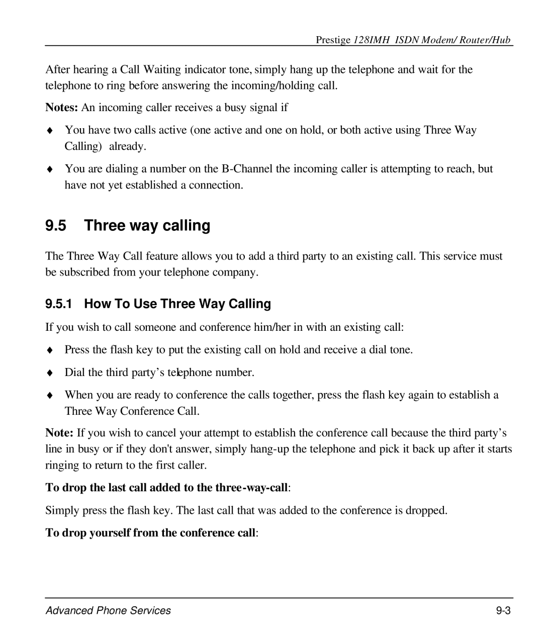 ZyXEL Communications 128IMH manual Three way calling, How To Use Three Way Calling 