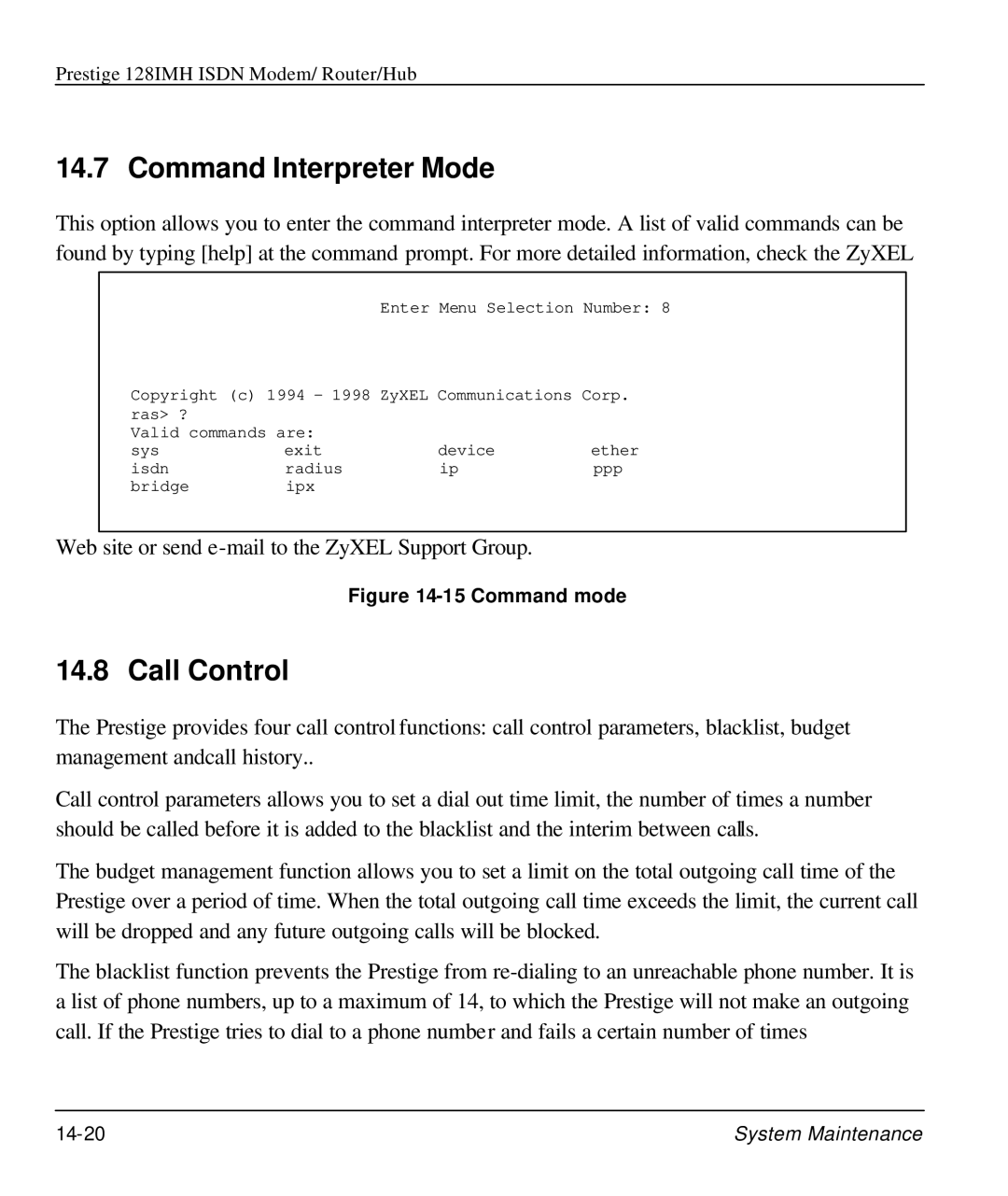 ZyXEL Communications 128IMH manual Command Interpreter Mode, Call Control 