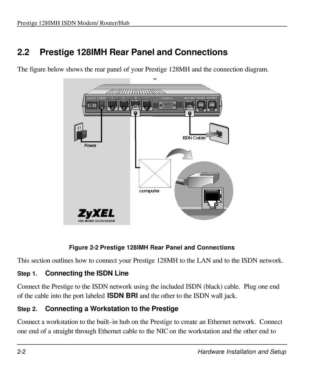 ZyXEL Communications manual Prestige 128IMH Rear Panel and Connections 