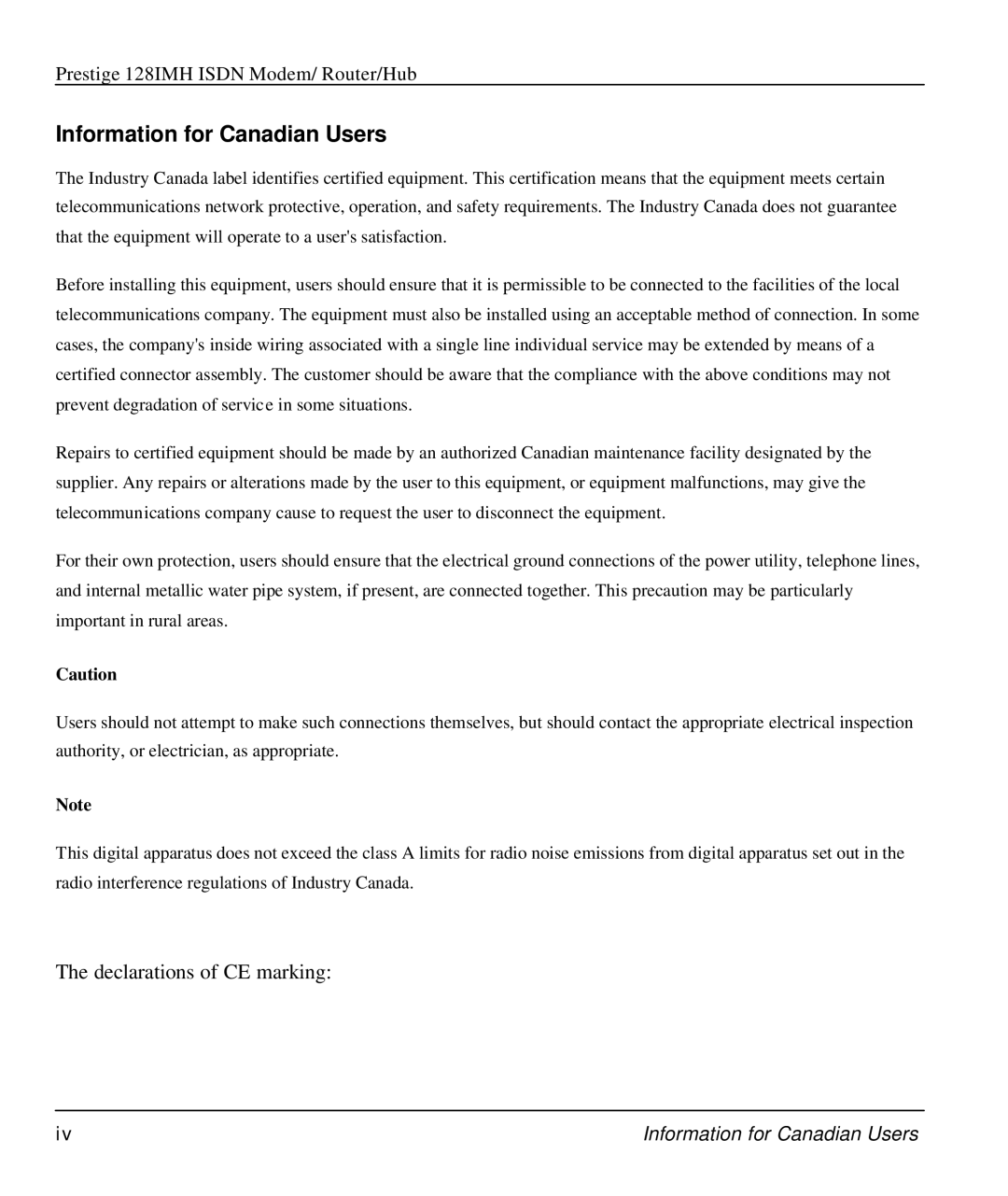 ZyXEL Communications 128IMH manual Information for Canadian Users 