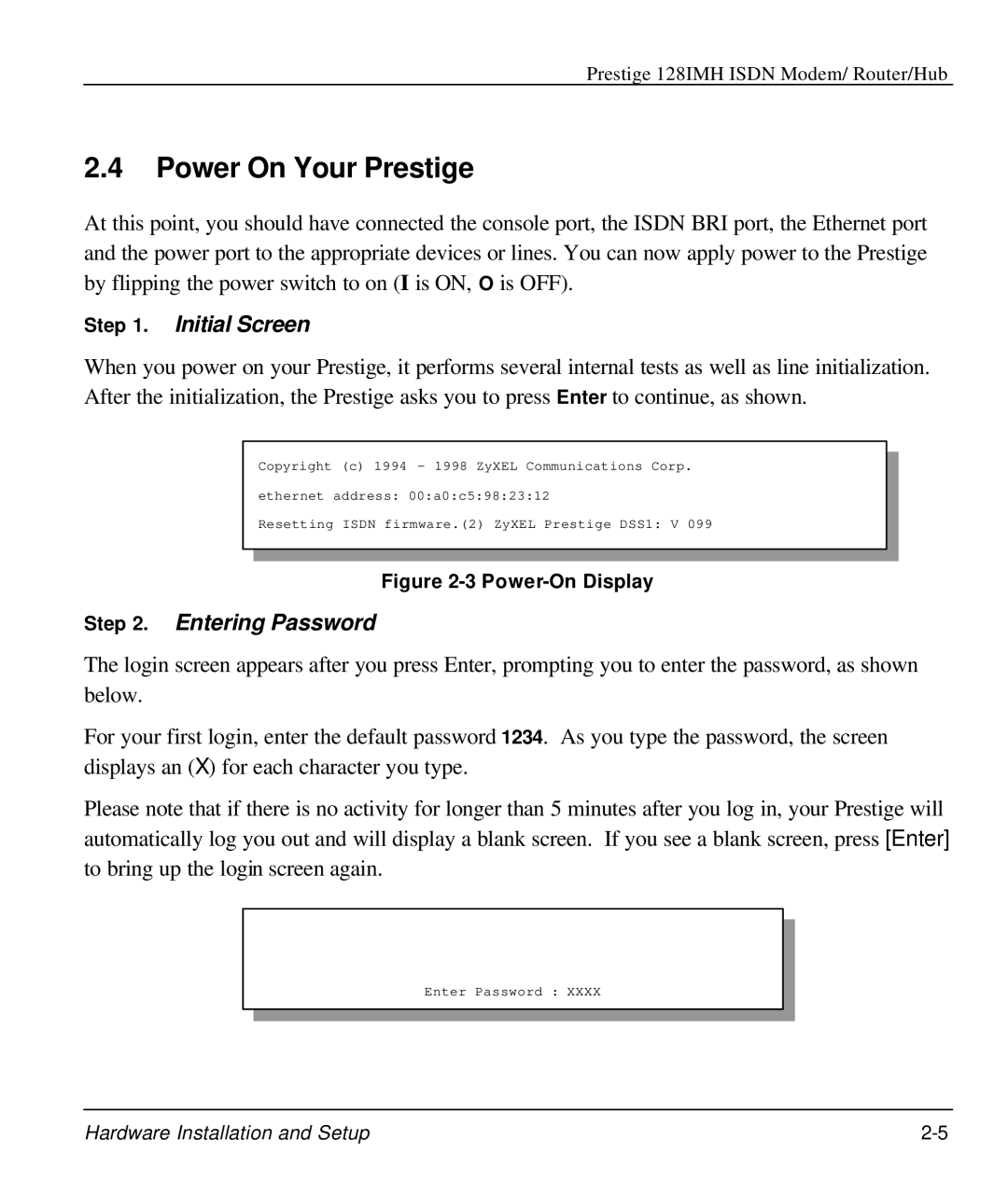 ZyXEL Communications 128IMH manual Power On Your Prestige, Power-On Display 