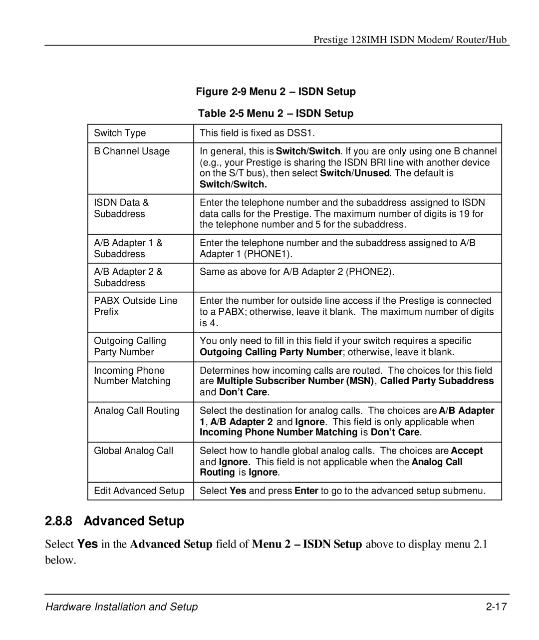 ZyXEL Communications 128IMH manual Advanced Setup 