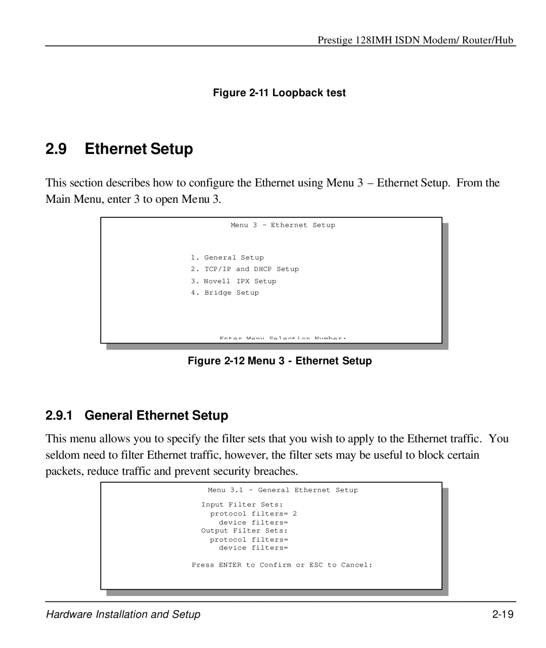 ZyXEL Communications 128IMH manual General Ethernet Setup 