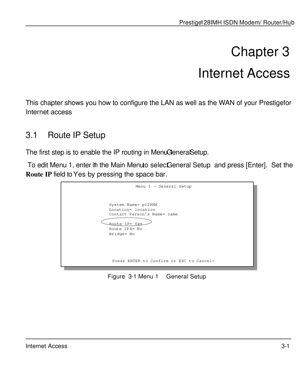 ZyXEL Communications 128IMH manual Chapter Internet Access, Route IP Setup 