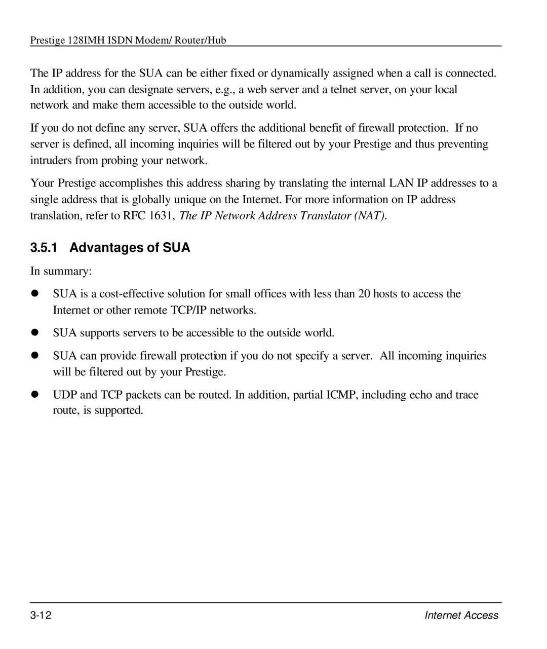 ZyXEL Communications 128IMH manual Advantages of SUA 