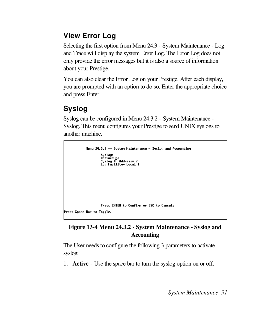 ZyXEL Communications 128L user manual View Error Log, Syslog 