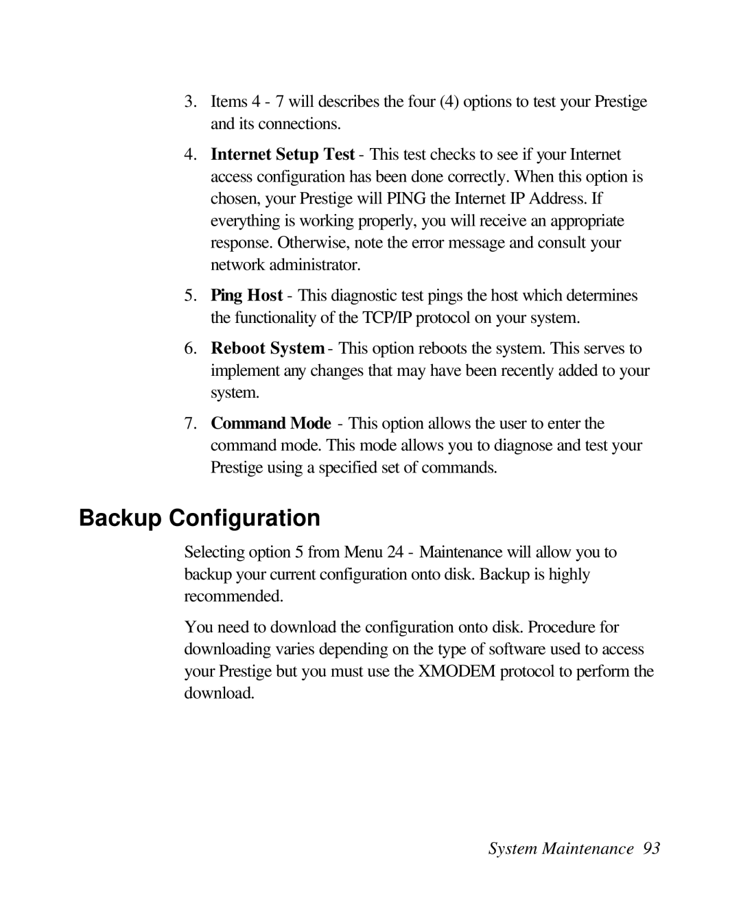 ZyXEL Communications 128L user manual Backup Configuration 