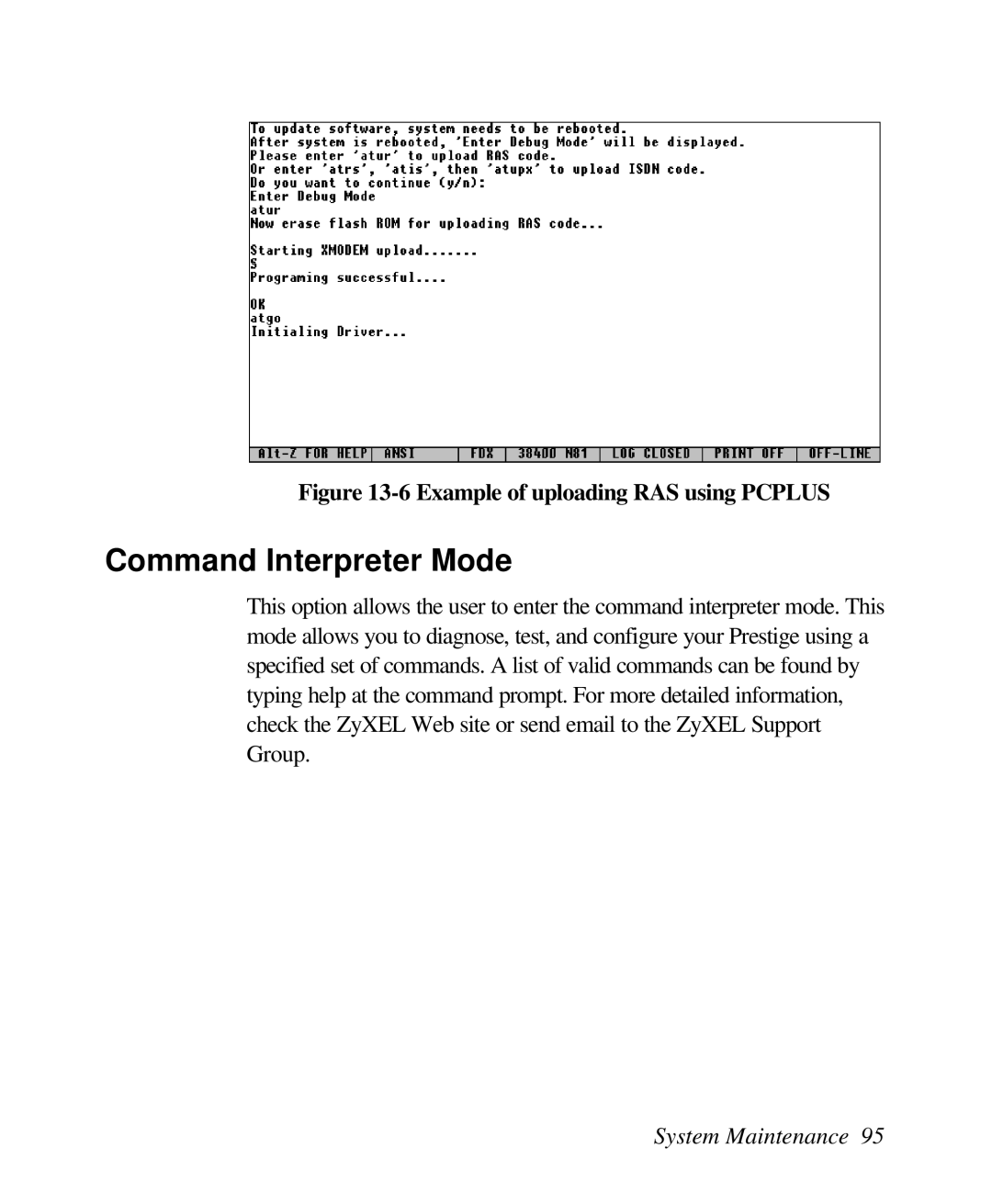 ZyXEL Communications 128L user manual Command Interpreter Mode, Example of uploading RAS using Pcplus 