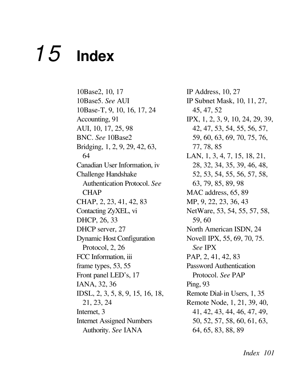 ZyXEL Communications 128L user manual Index, See IPX 