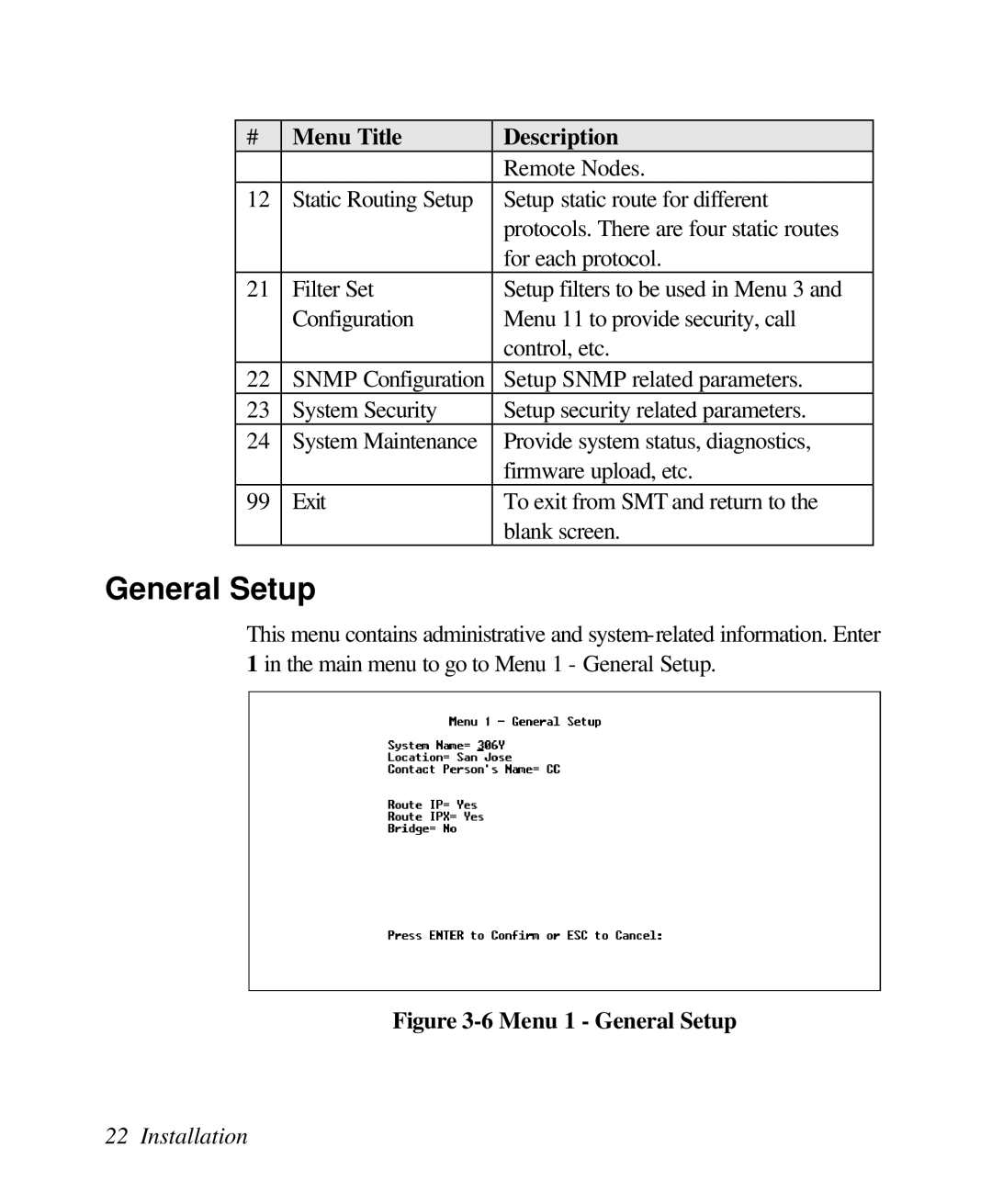 ZyXEL Communications 128L user manual Menu 1 General Setup 