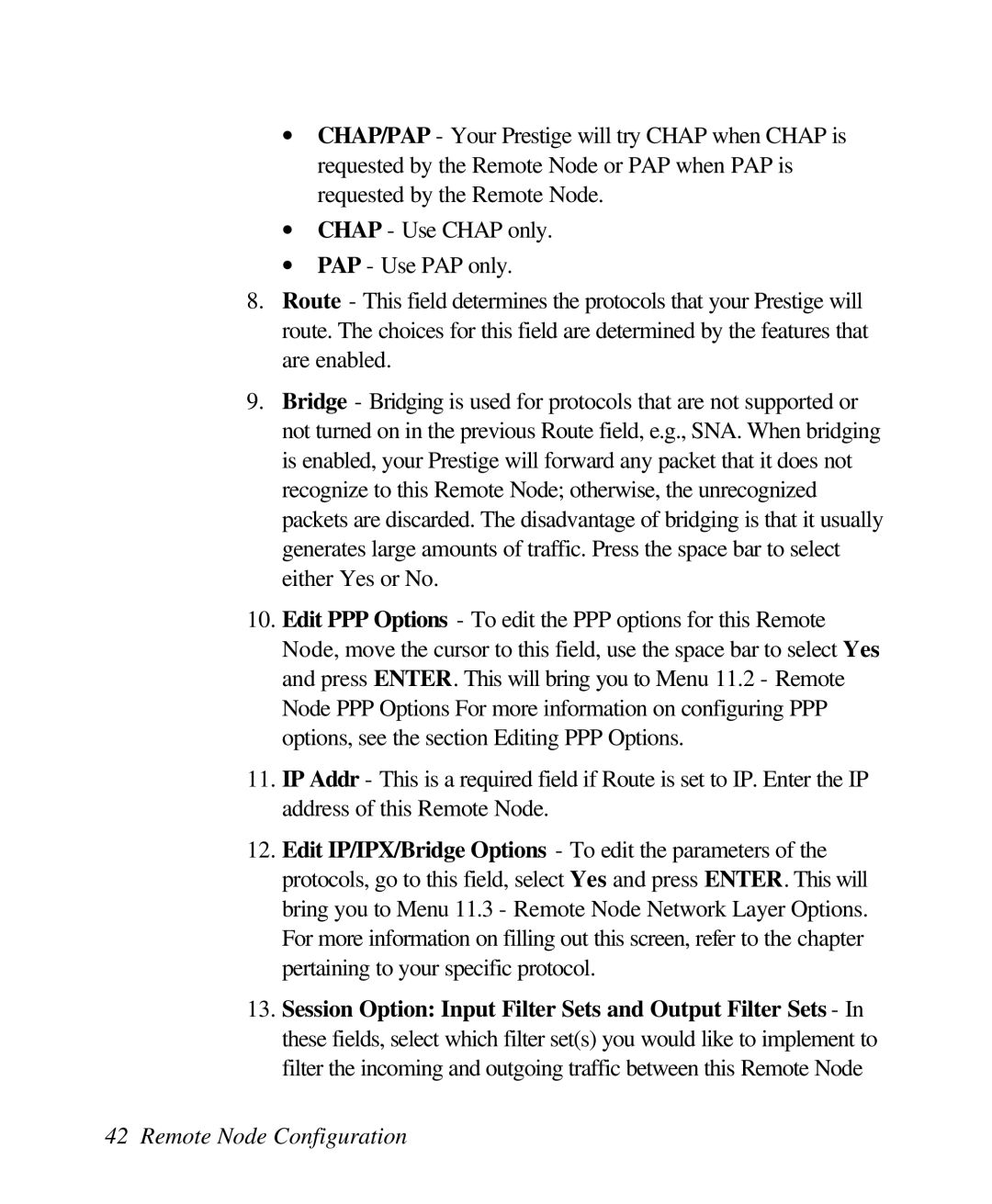 ZyXEL Communications 128L user manual Remote Node Configuration 