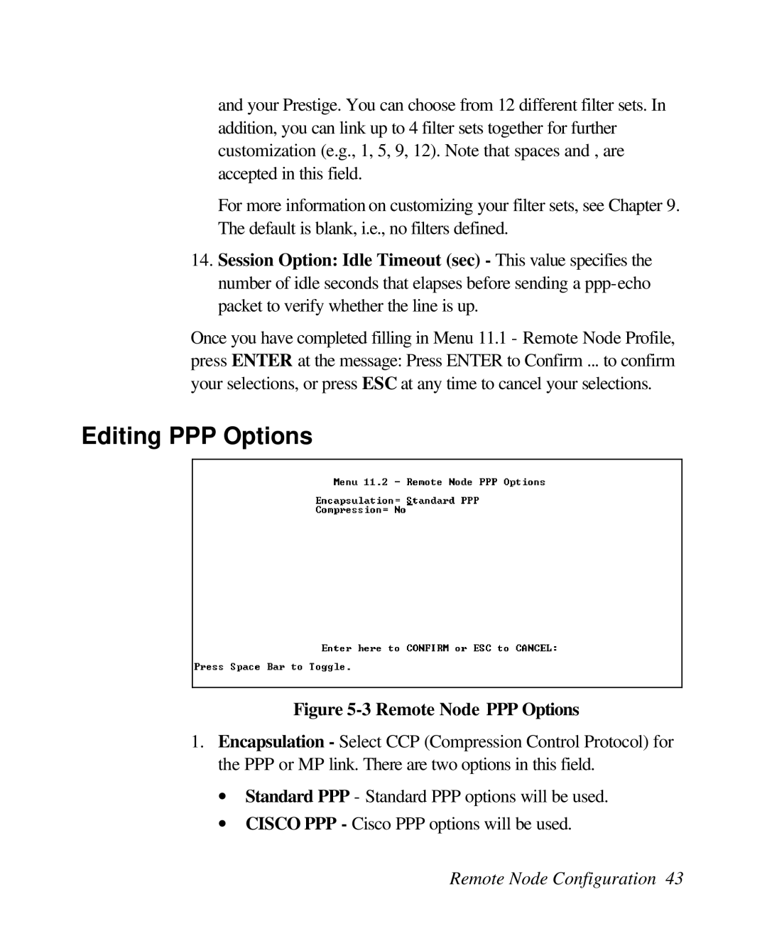 ZyXEL Communications 128L user manual Editing PPP Options, Remote Node PPP Options 