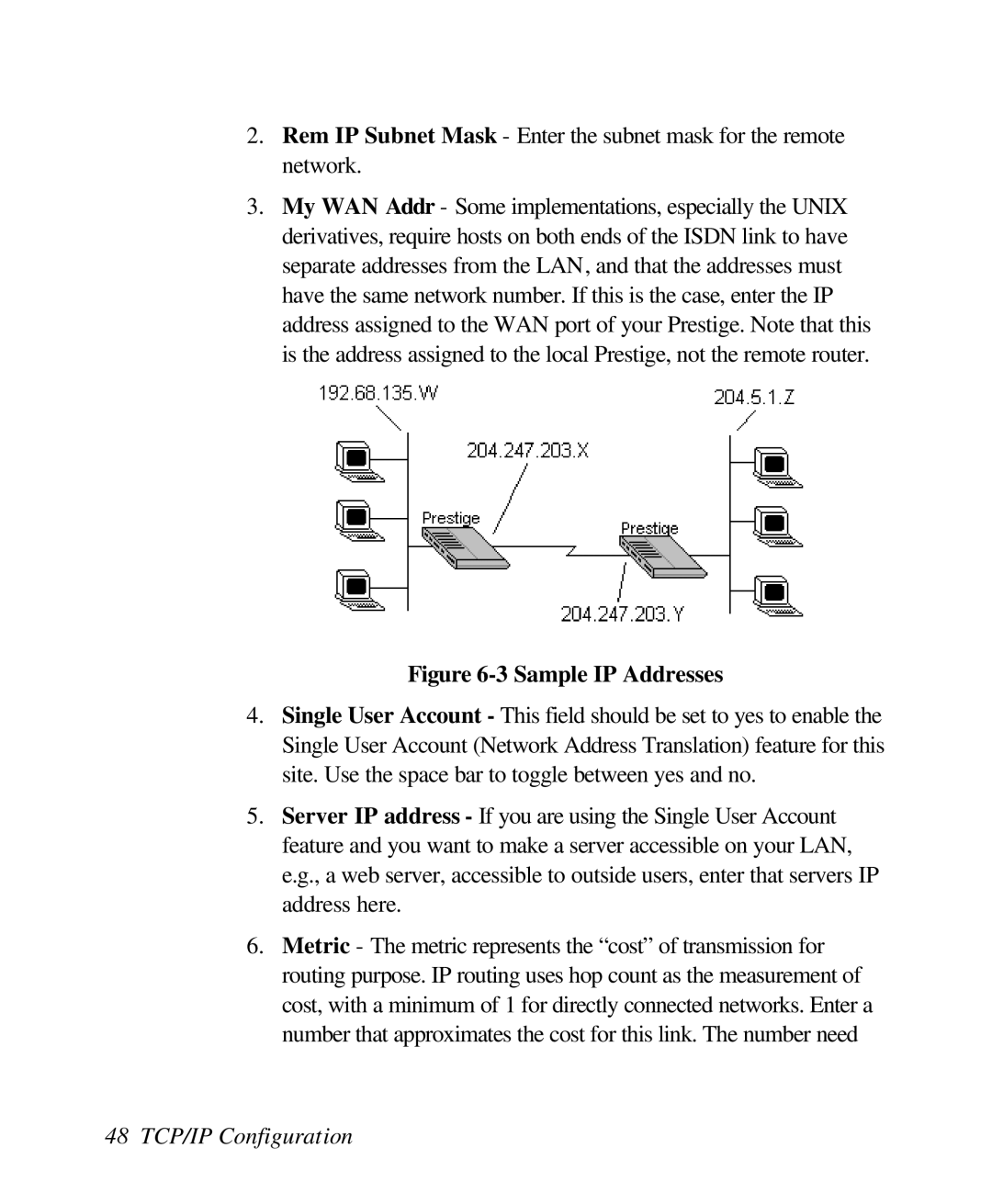 ZyXEL Communications 128L user manual Sample IP Addresses, 48 TCP/IP Configuration 