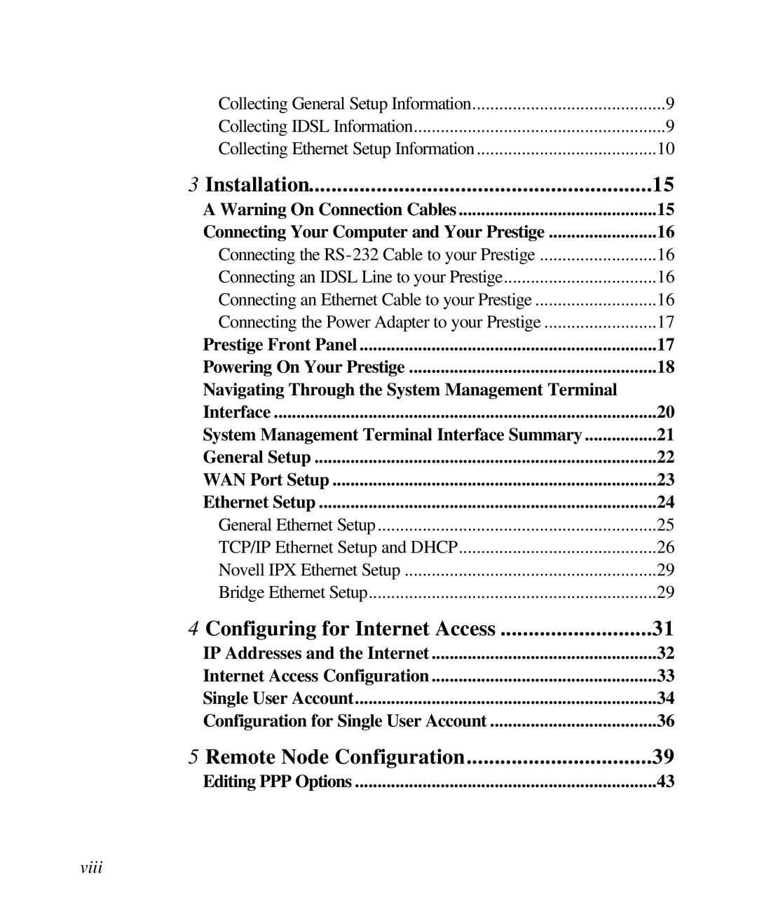 ZyXEL Communications 128L user manual Installation, Viii 