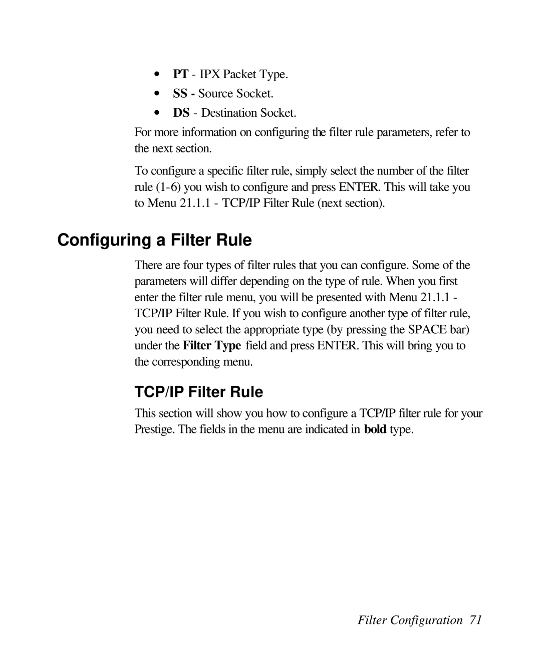 ZyXEL Communications 128L user manual Configuring a Filter Rule, TCP/IP Filter Rule 