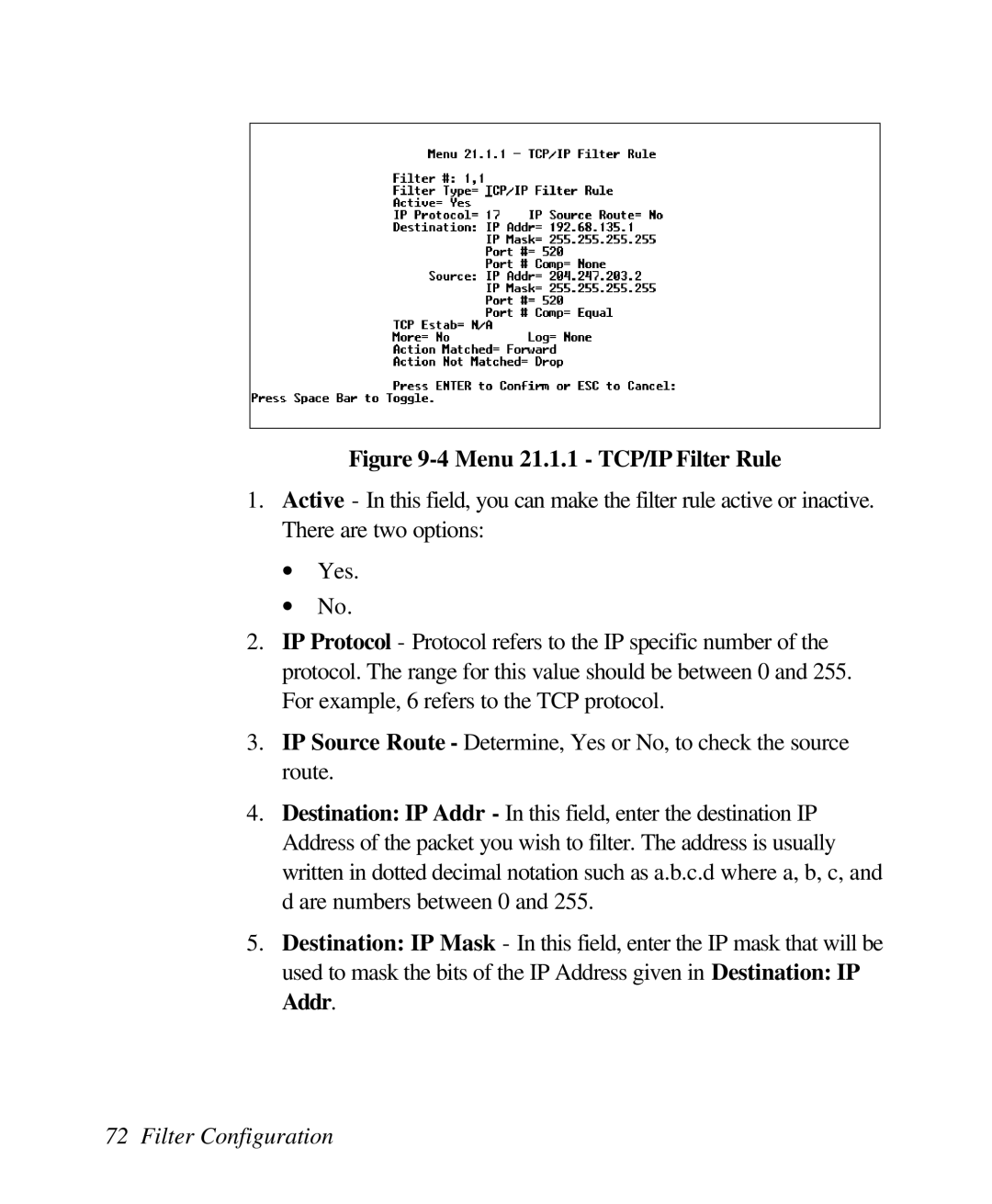 ZyXEL Communications 128L user manual Menu 21.1.1 TCP/IP Filter Rule 