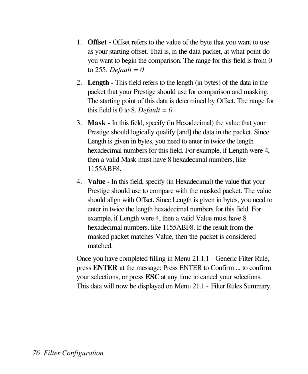 ZyXEL Communications 128L user manual Filter Configuration 