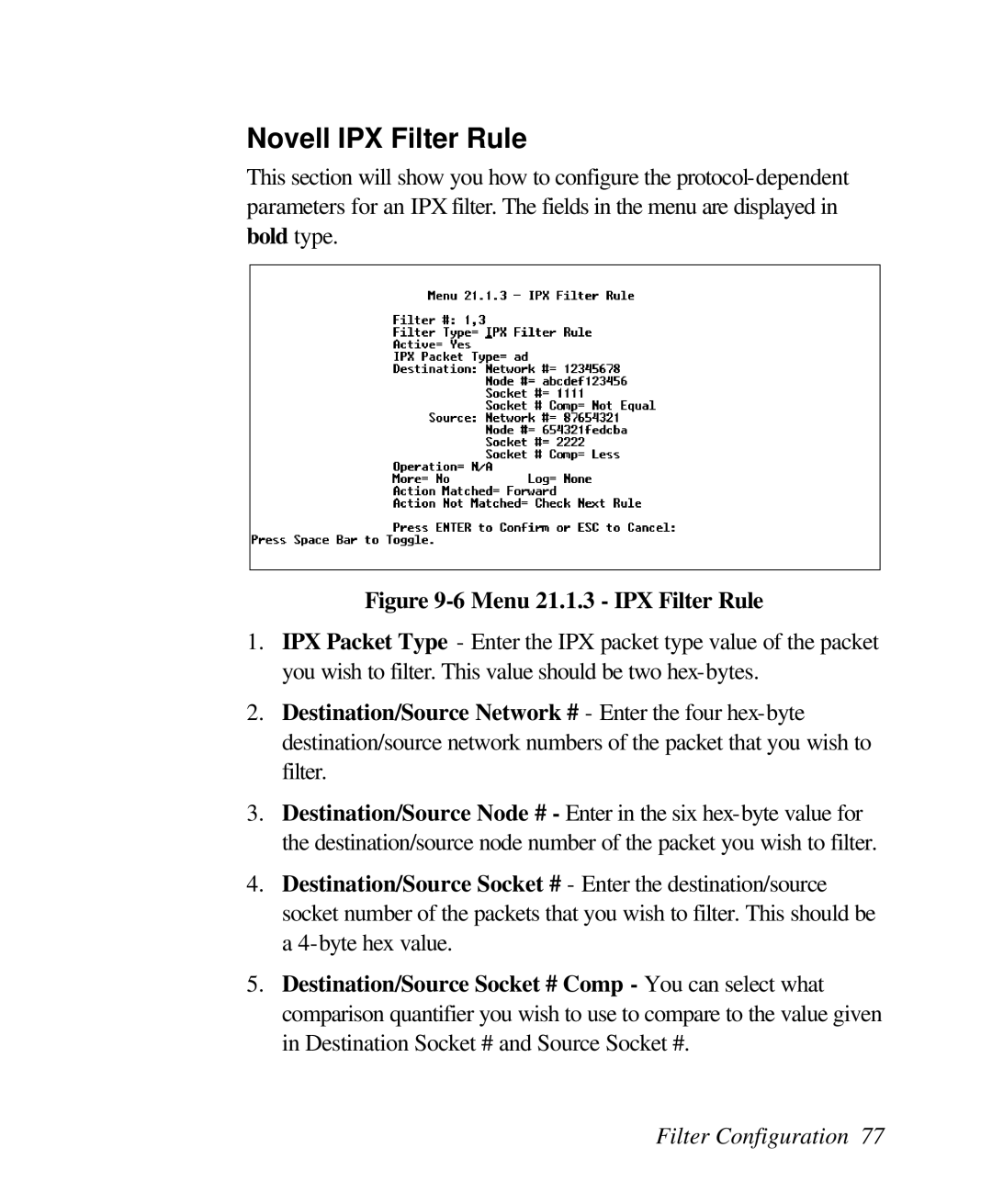 ZyXEL Communications 128L user manual Novell IPX Filter Rule, Menu 21.1.3 IPX Filter Rule 