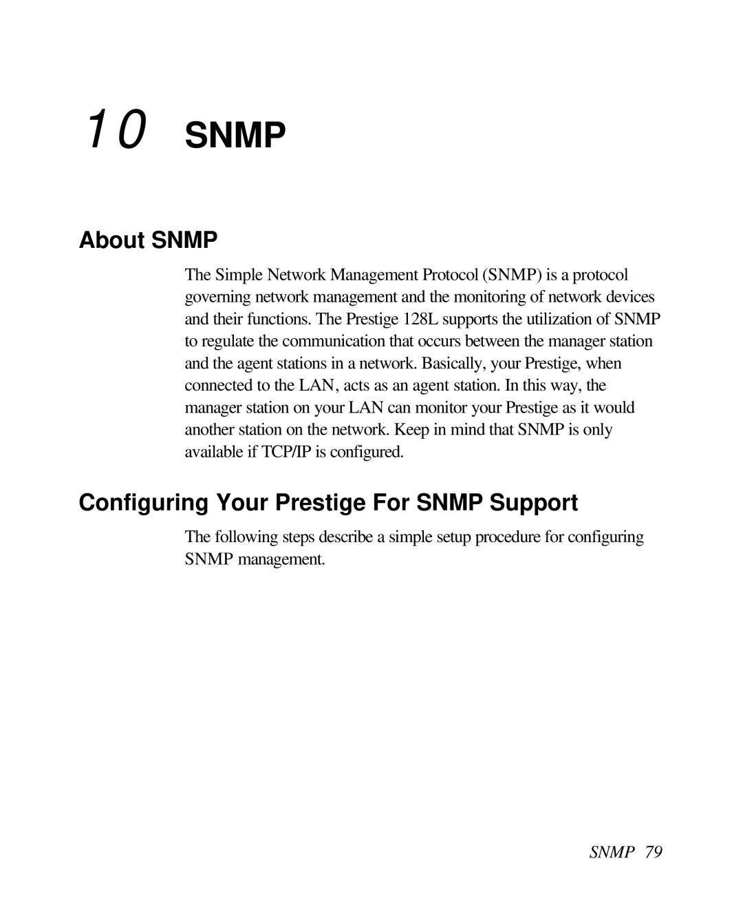 ZyXEL Communications 128L user manual About Snmp, Configuring Your Prestige For Snmp Support 