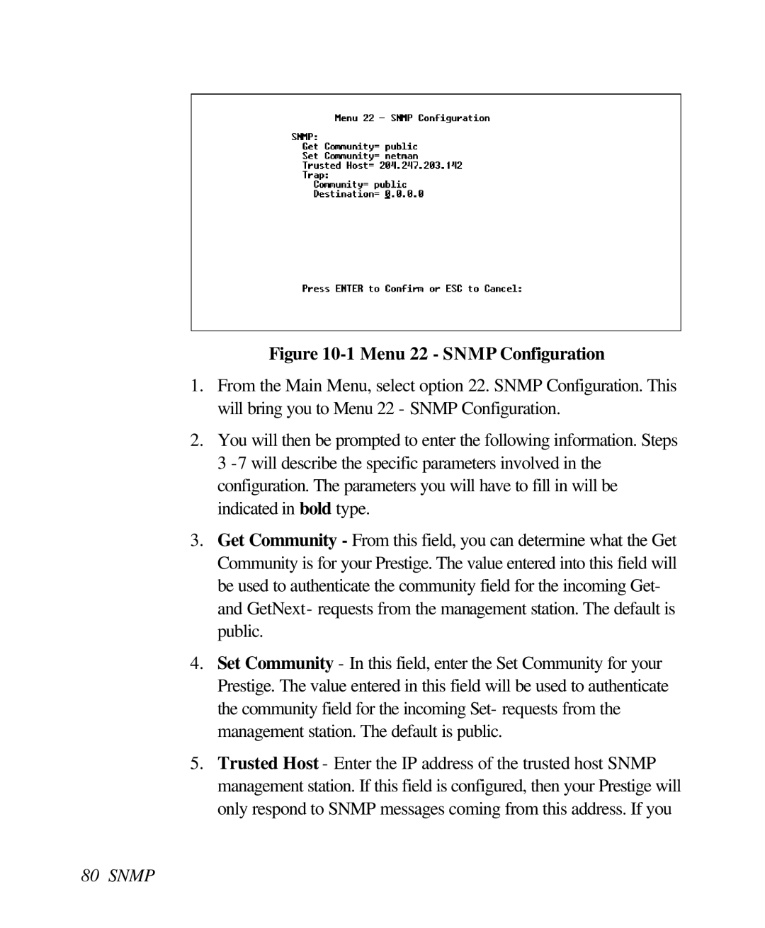 ZyXEL Communications 128L user manual Menu 22 Snmp Configuration 