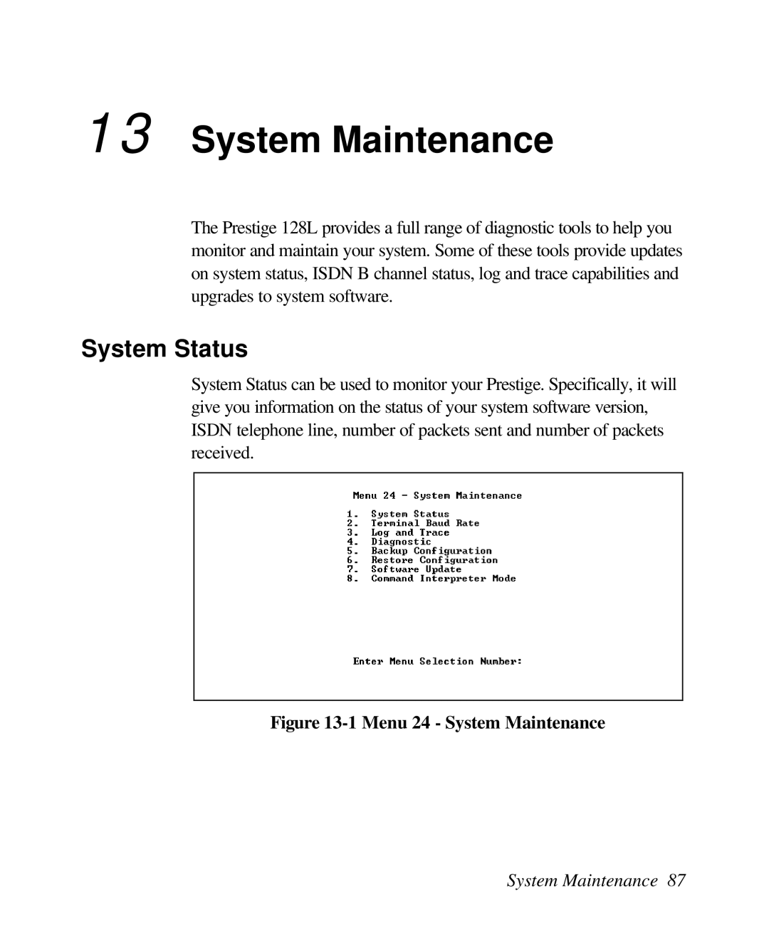 ZyXEL Communications 128L user manual System Maintenance, System Status 