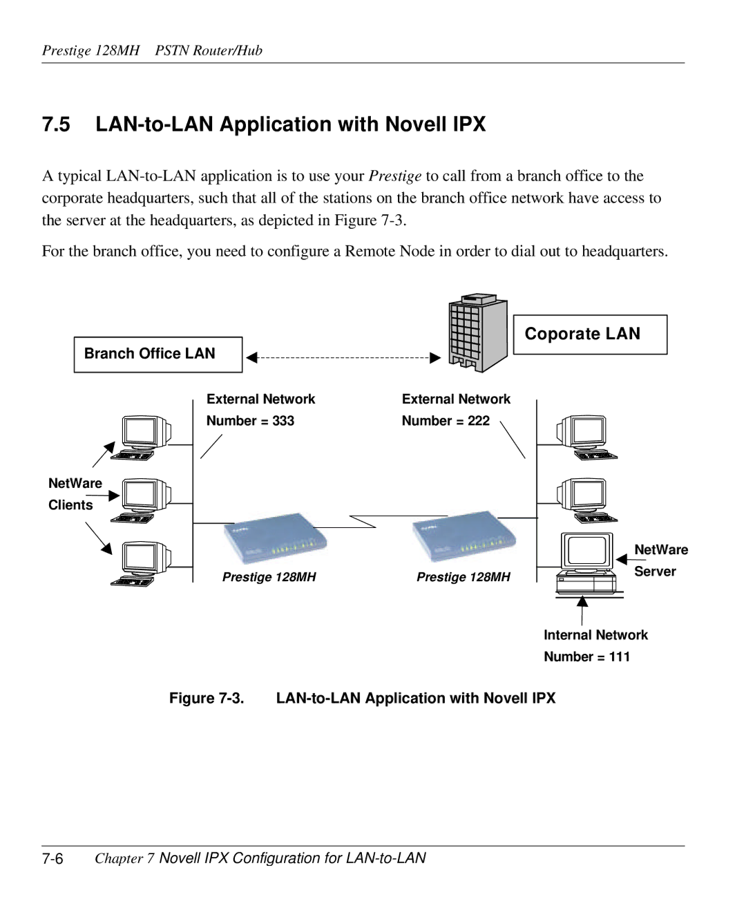 ZyXEL Communications 128MH LAN-to-LAN Application with Novell IPX, 6Chapter 7 Novell IPX Configuration for LAN-to-LAN 