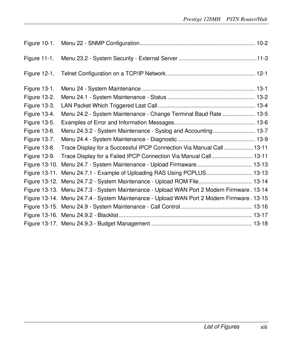 ZyXEL Communications 128MH user manual List of Figures Xiii 