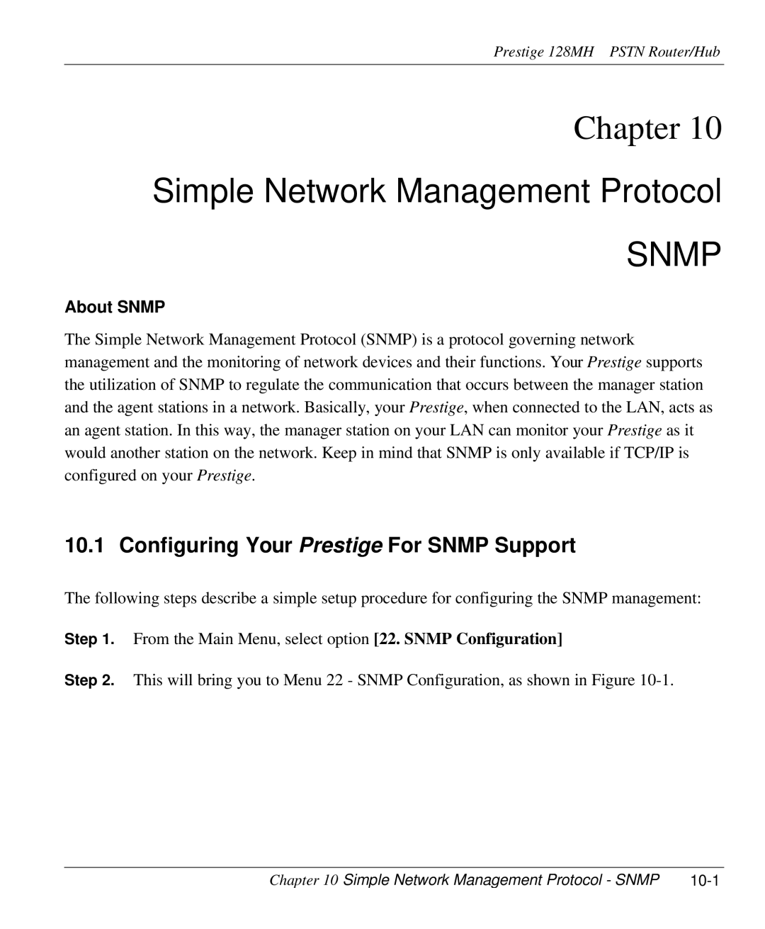 ZyXEL Communications 128MH Simple Network Management Protocol, Configuring Your Prestige For Snmp Support, About Snmp 