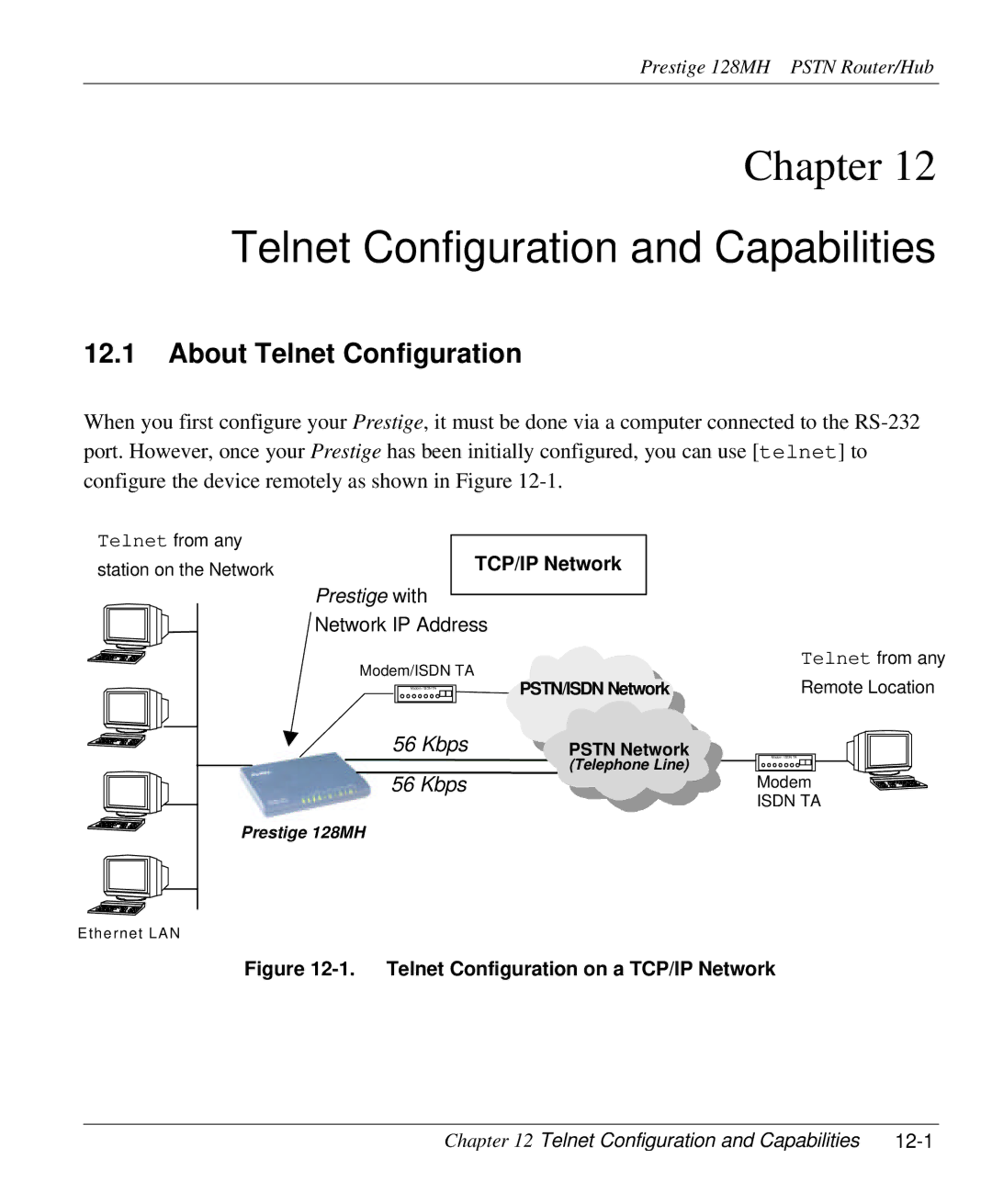 ZyXEL Communications 128MH user manual Telnet Configuration and Capabilities, About Telnet Configuration, TCP/IP Network 