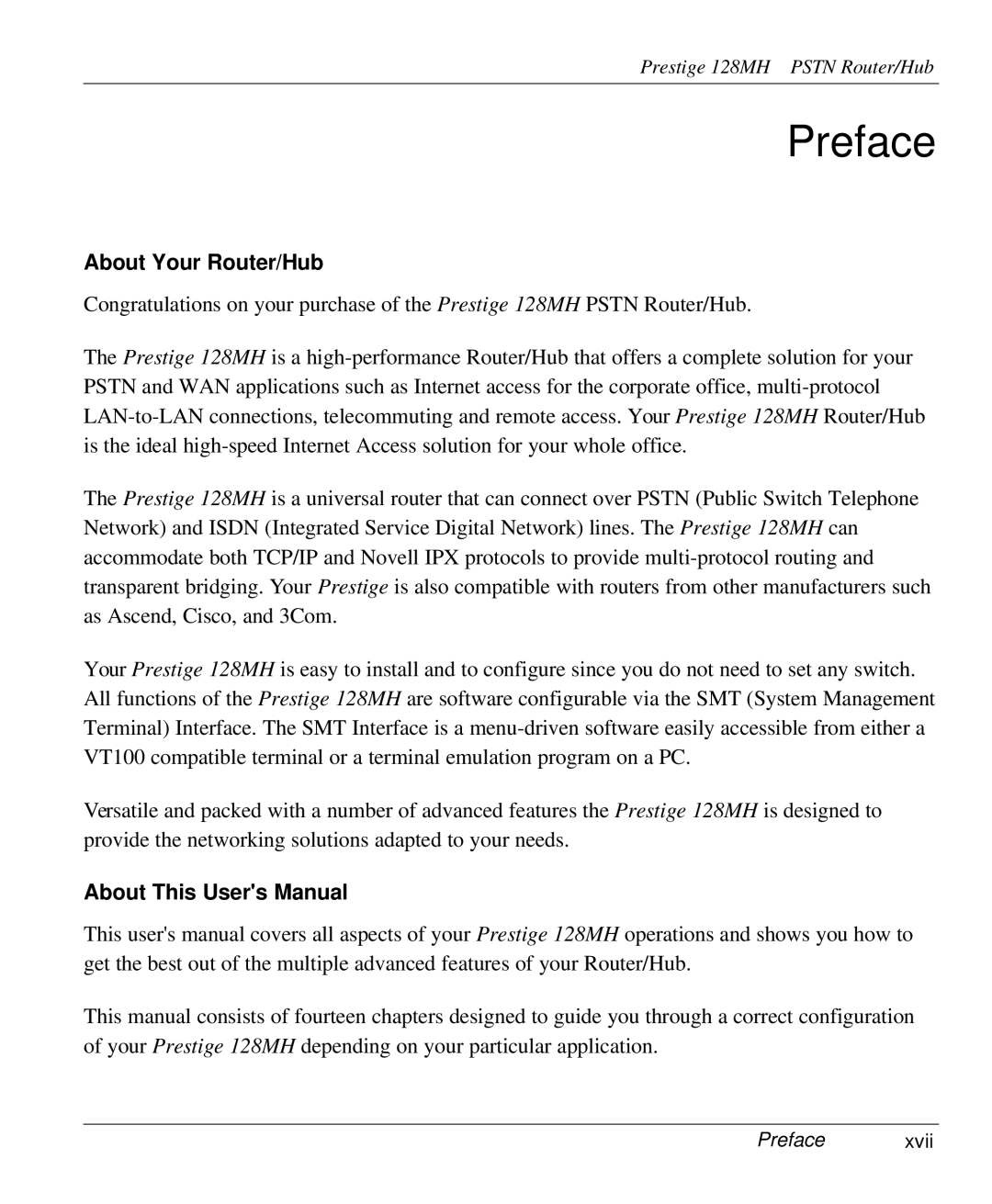 ZyXEL Communications 128MH user manual Preface, About Your Router/Hub 