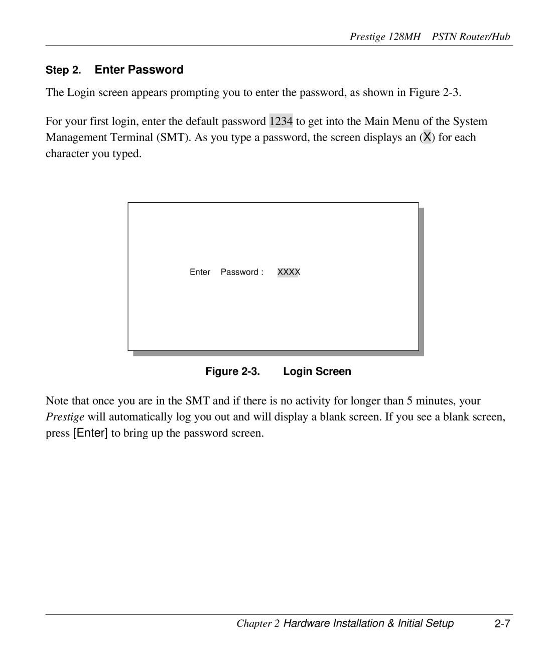 ZyXEL Communications 128MH user manual Enter Password, Login Screen 