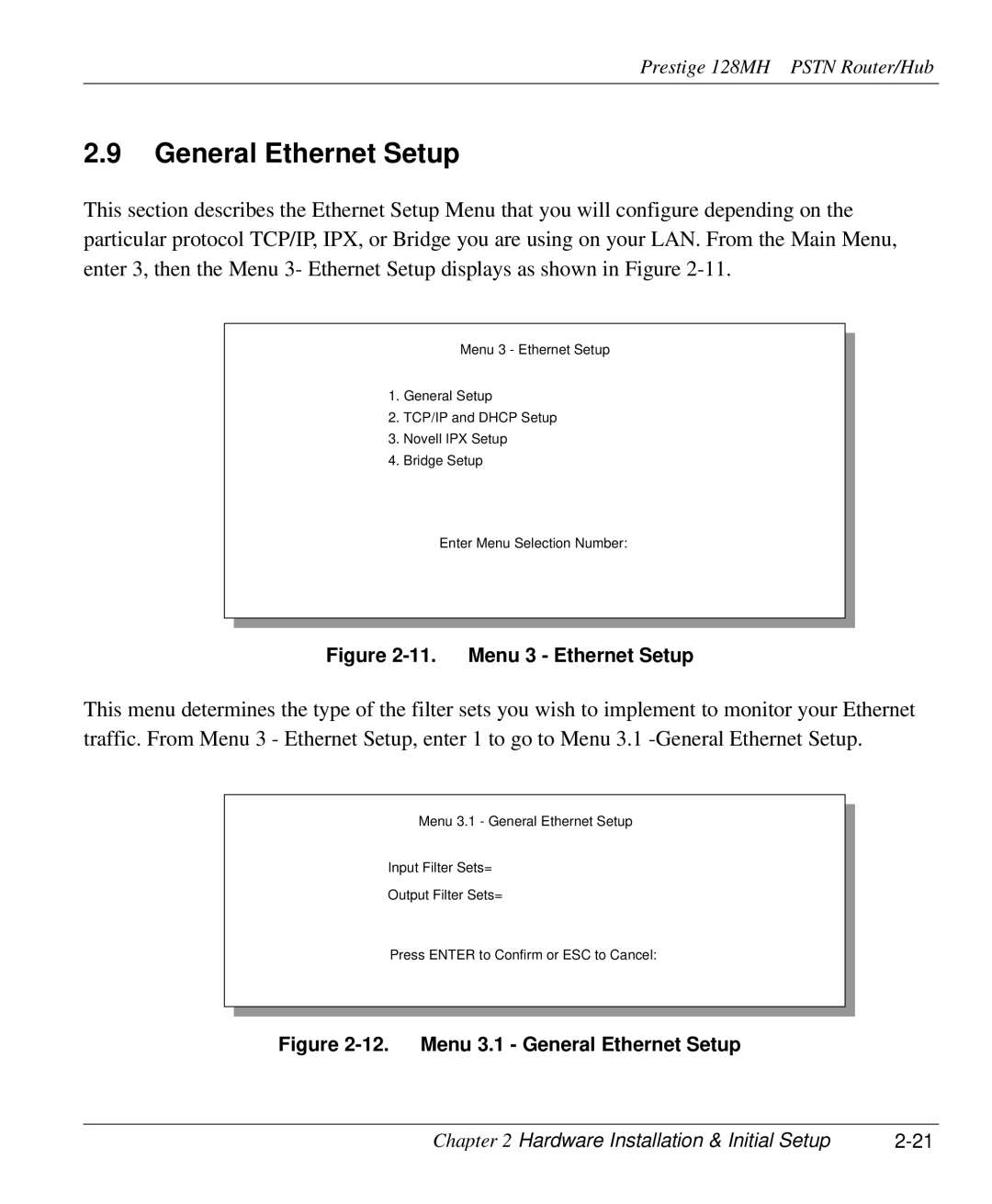 ZyXEL Communications 128MH user manual General Ethernet Setup, Menu 3 Ethernet Setup 