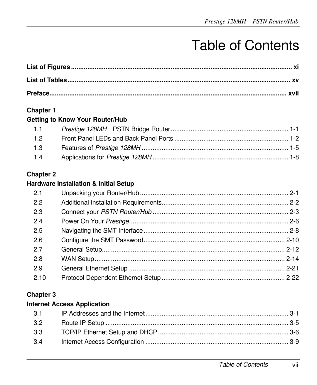 ZyXEL Communications 128MH user manual Table of Contents 