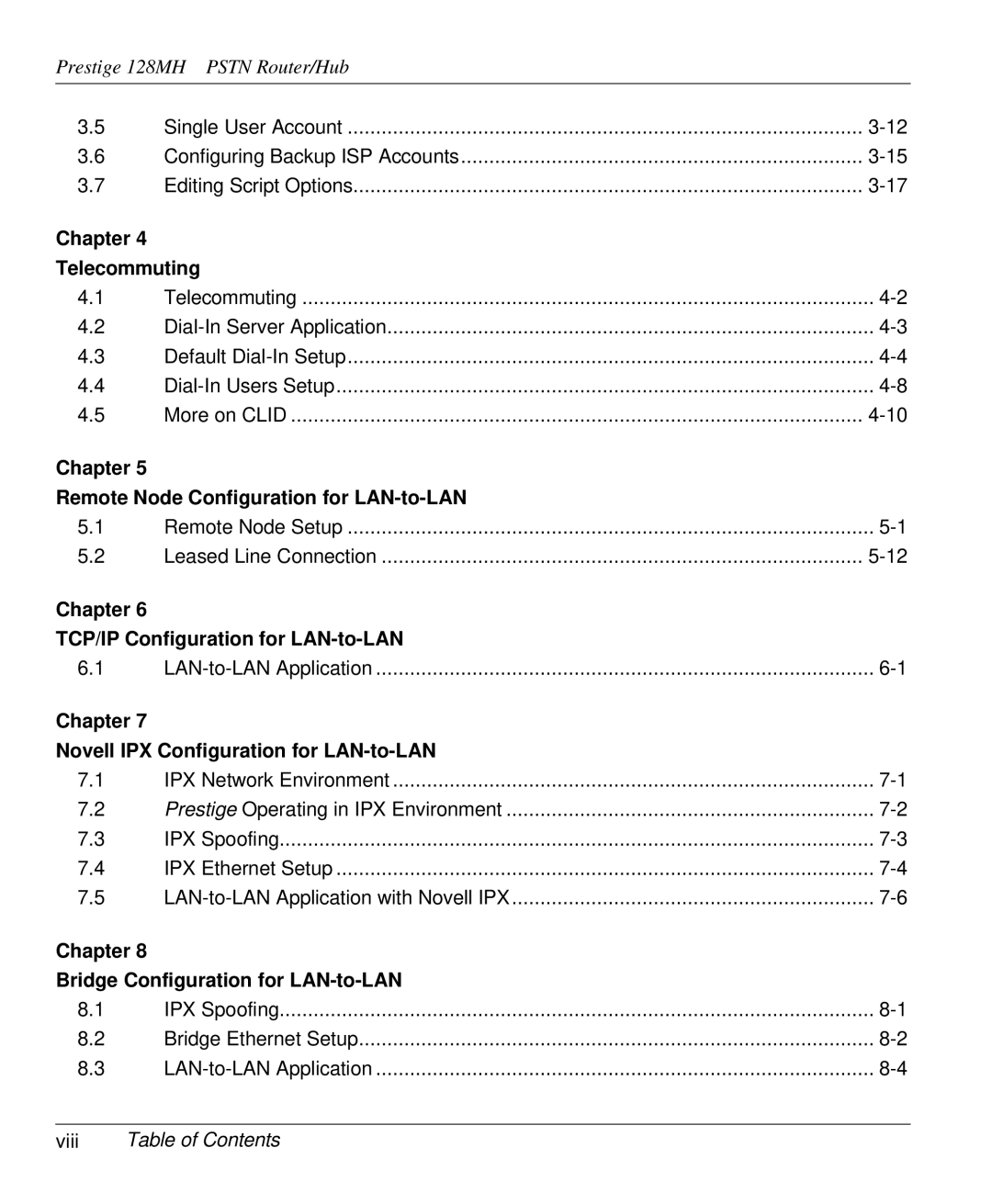 ZyXEL Communications 128MH user manual Chapter Telecommuting, Chapter Remote Node Configuration for LAN-to-LAN 