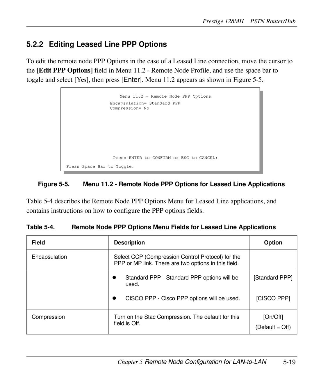 ZyXEL Communications 128MH user manual Editing Leased Line PPP Options 