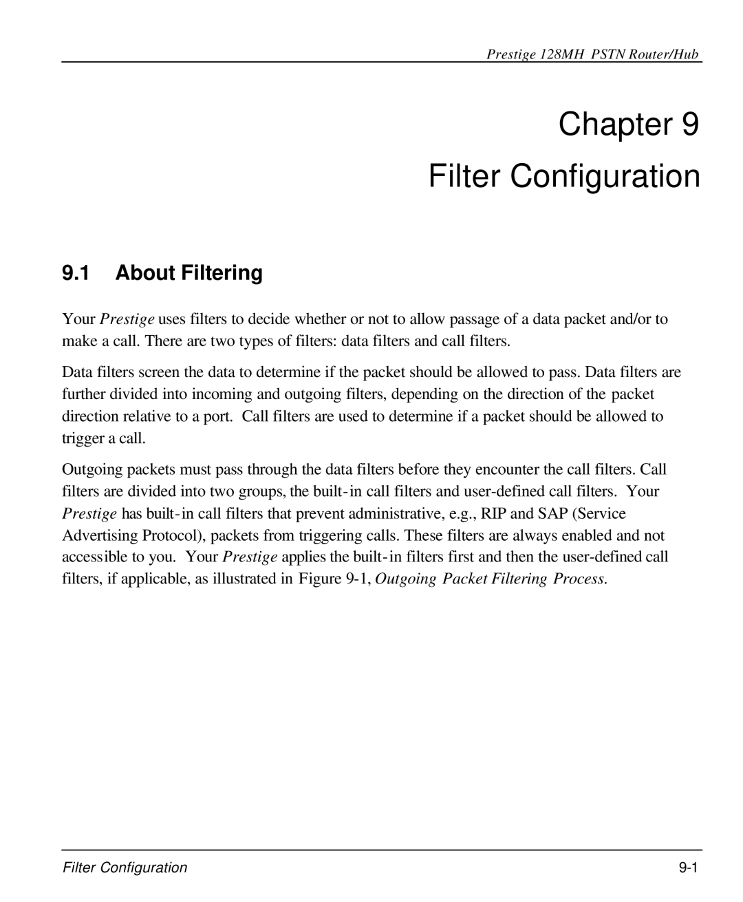 ZyXEL Communications 128MH user manual Chapter Filter Configuration, About Filtering 