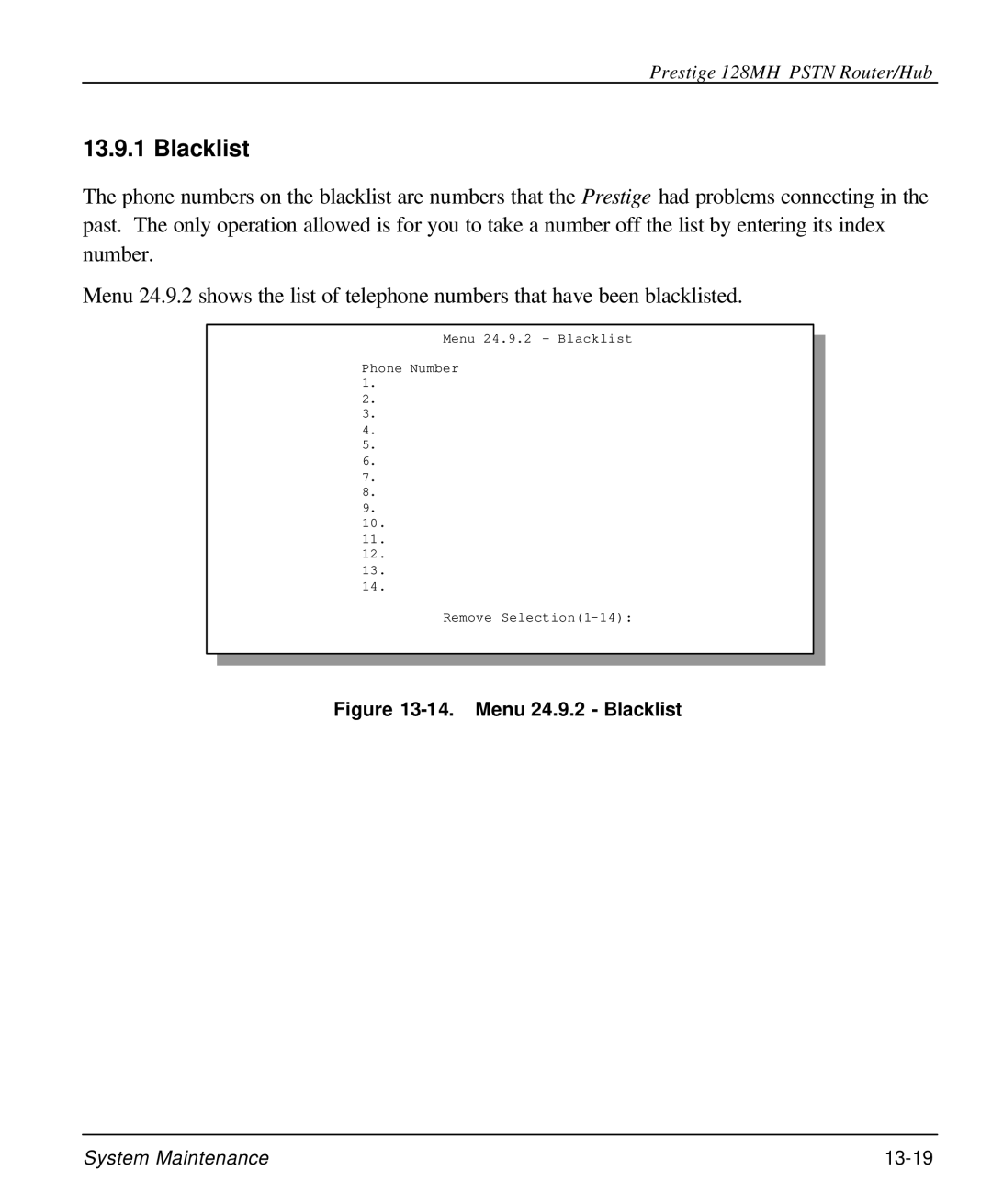 ZyXEL Communications 128MH user manual Menu 24.9.2 Blacklist 