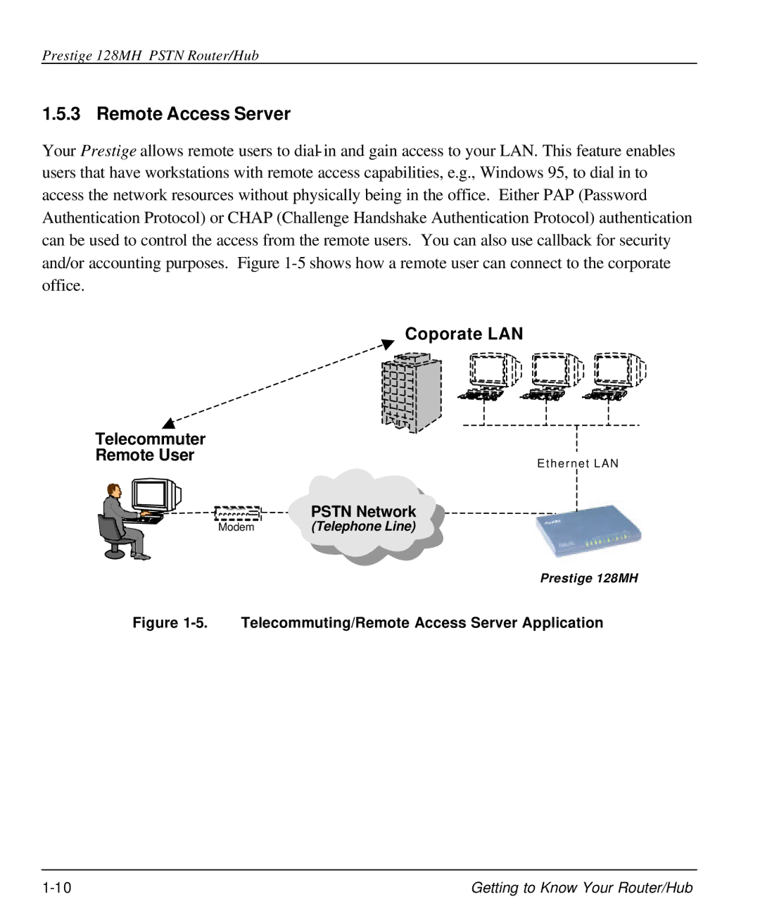 ZyXEL Communications 128MH user manual Telecommuting/Remote Access Server Application 