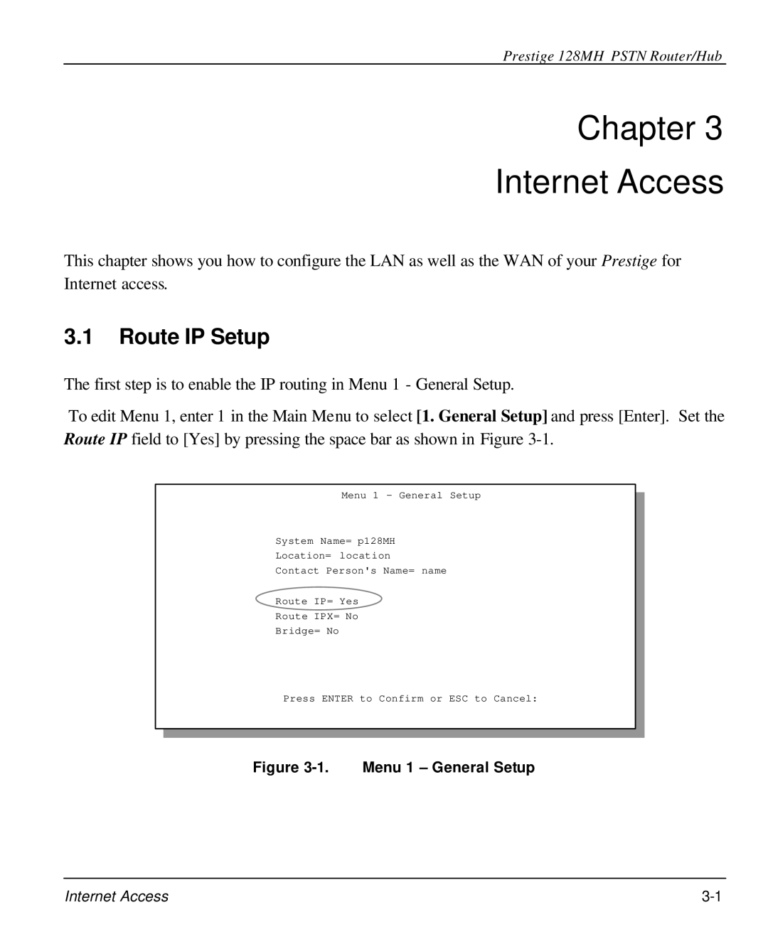 ZyXEL Communications 128MH user manual Chapter Internet Access, Route IP Setup 